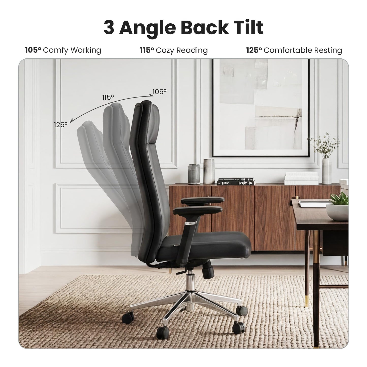 EUREKA ERGONOMIC Eris High Back Leather Desk Chair, Executive Computer Chair with Adjustable 4D Armrests and Large Headrest, Ergonomic Lumbar Support for Home Office, Black