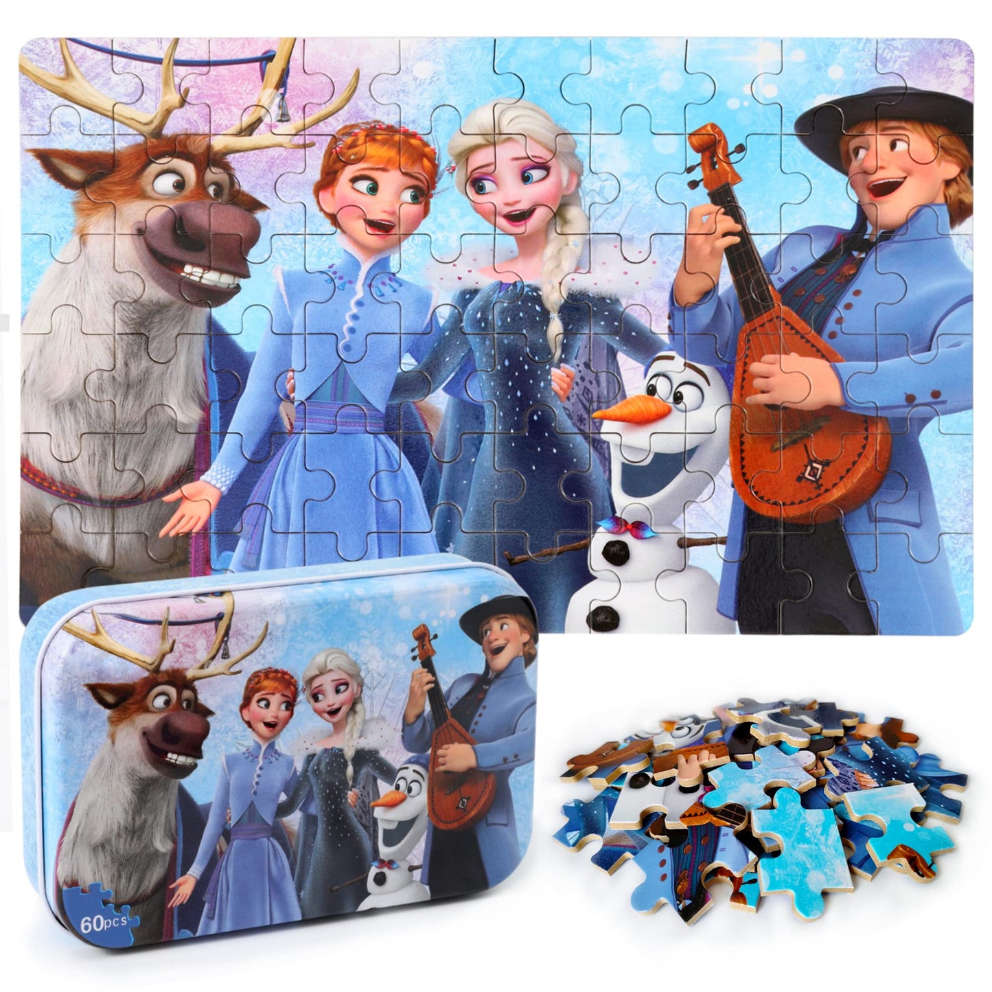 MZZOTOY Puzzles for Kids Ages 4-8, 60 Pieces Puzzles for Kids Ages 3-5 in a Metal Box Girls and Boys Learning Educational Jigsaw Puzzle Toys Gifts