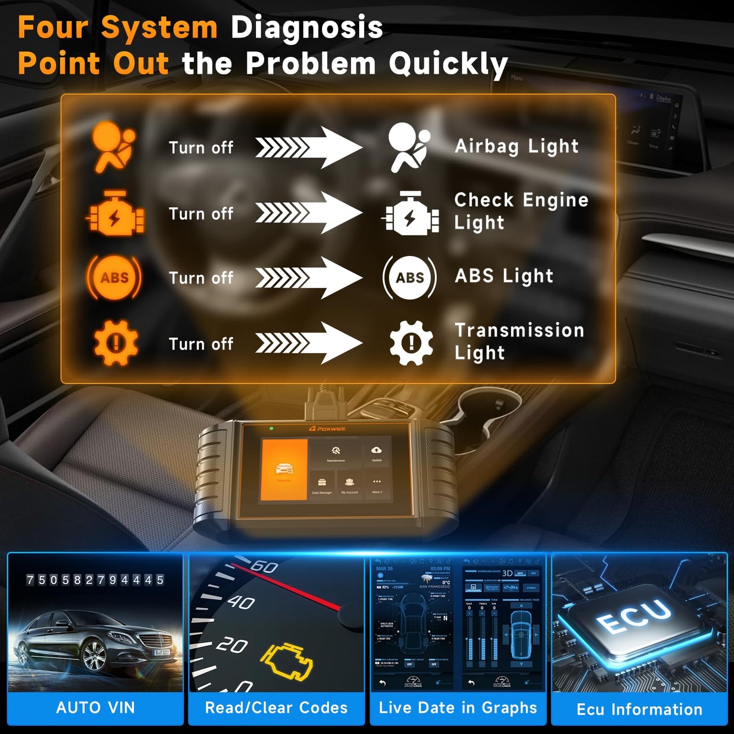 2025 FOXWELL NT716 OBD2 Scanner Bidirectional Control 9+ Resets Scan Tool ABS SRS Transmission Engine Diagnostic Code Reader WiFi Update Injector Coding/D-P-F/BMS/ABS Bleed/Oil/EPB/TPMS/SAS/Throttle