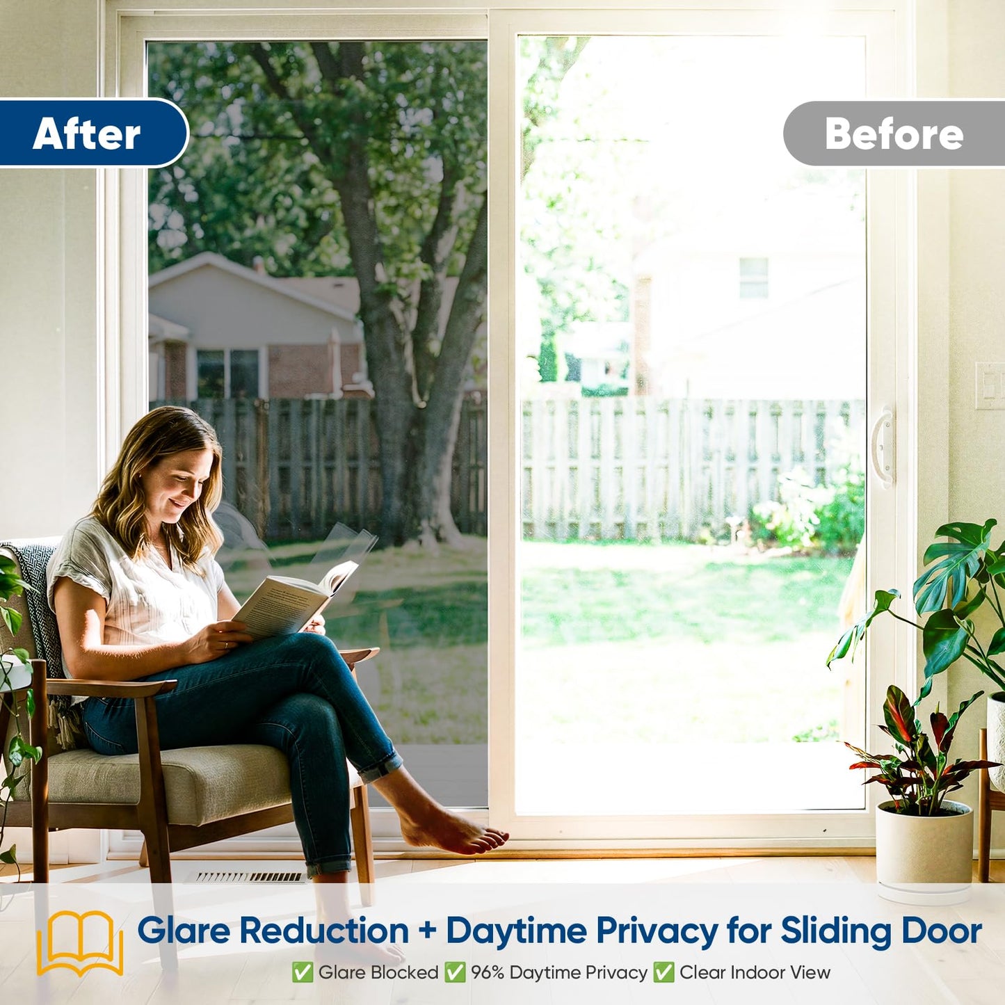 SUNBABY Window Tint for Home, One Way Privacy Film Heat & UV Blocking, Static Cling No Glue Renter Friendly Cover for Home Bedroom, Office & Sliding Glass Door, 45 x 157.5 Inch with 3 Tools, Black