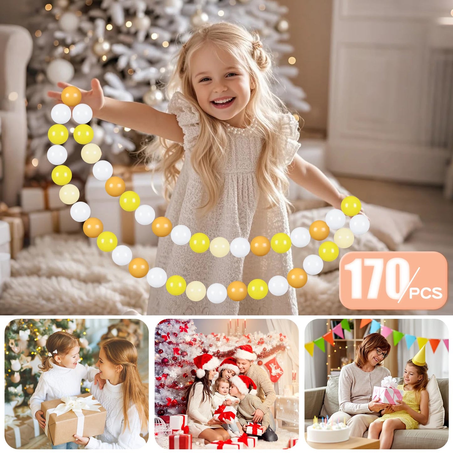 GOGOSO Ball Pit Balls for Toddlers Dogs Baby Boys Girls 2.2Inch Plasticball Toys for Kid Play Tent Birthday Slides Party Decor 170 pcs, Cream Yellow+ Macaron Yellow+ White