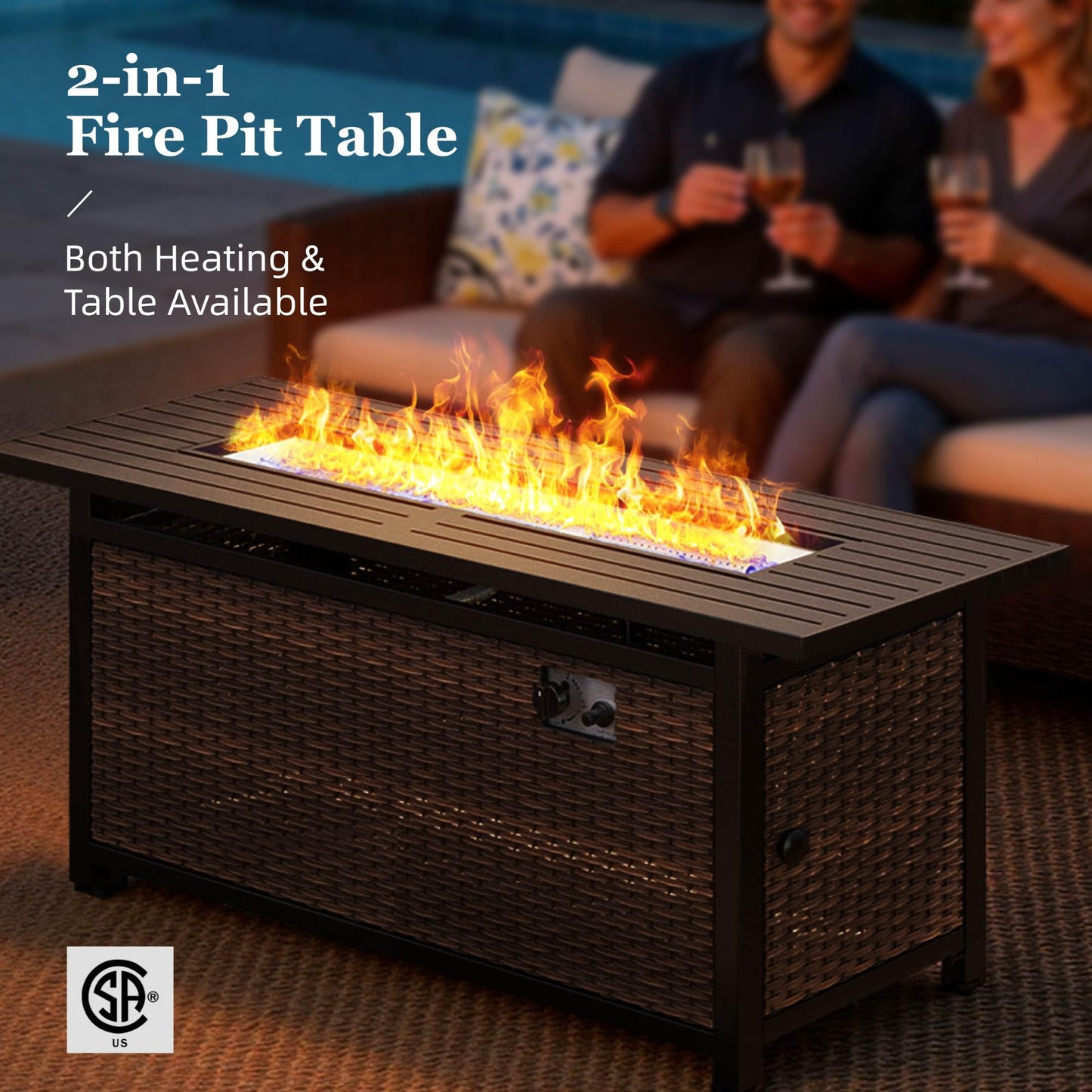 HERA'S HOUSE Red Patio Furniture Set, 6-Piece Outdoor Seating Conversation Sets with High Back Wicker Sofa, Swivel Chairs with 5.5" Thick Cushions, Fire Pit Table & Ottomans for Deck Yard Garden