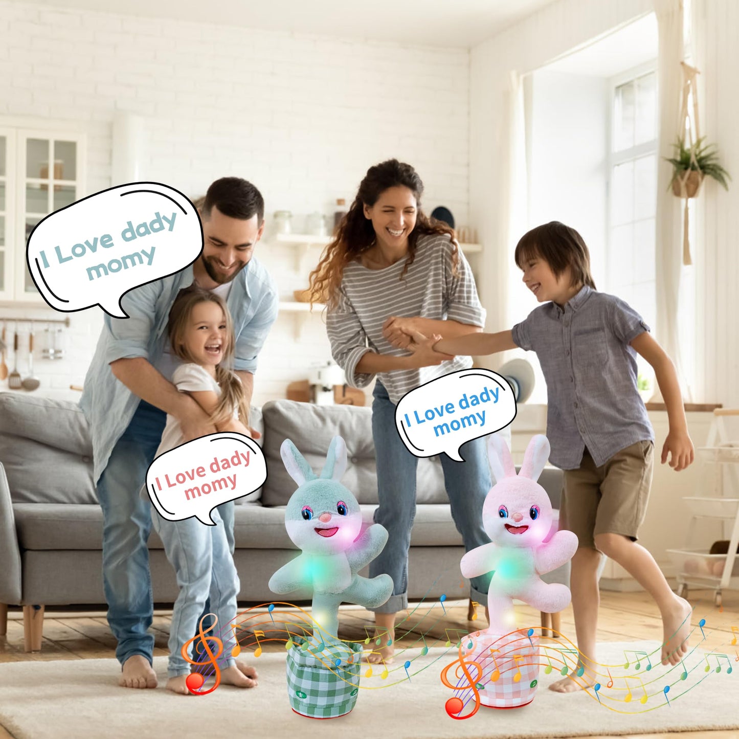 Talking Dancing Bunny Baby Toy for Kids Interactive Plush Toddlers Toys Talking Bunny Repeats What You Say Realistic Plush Educational Toy Teen Easter Bunny Basket stuffers Gifts Girls Boys Birthday