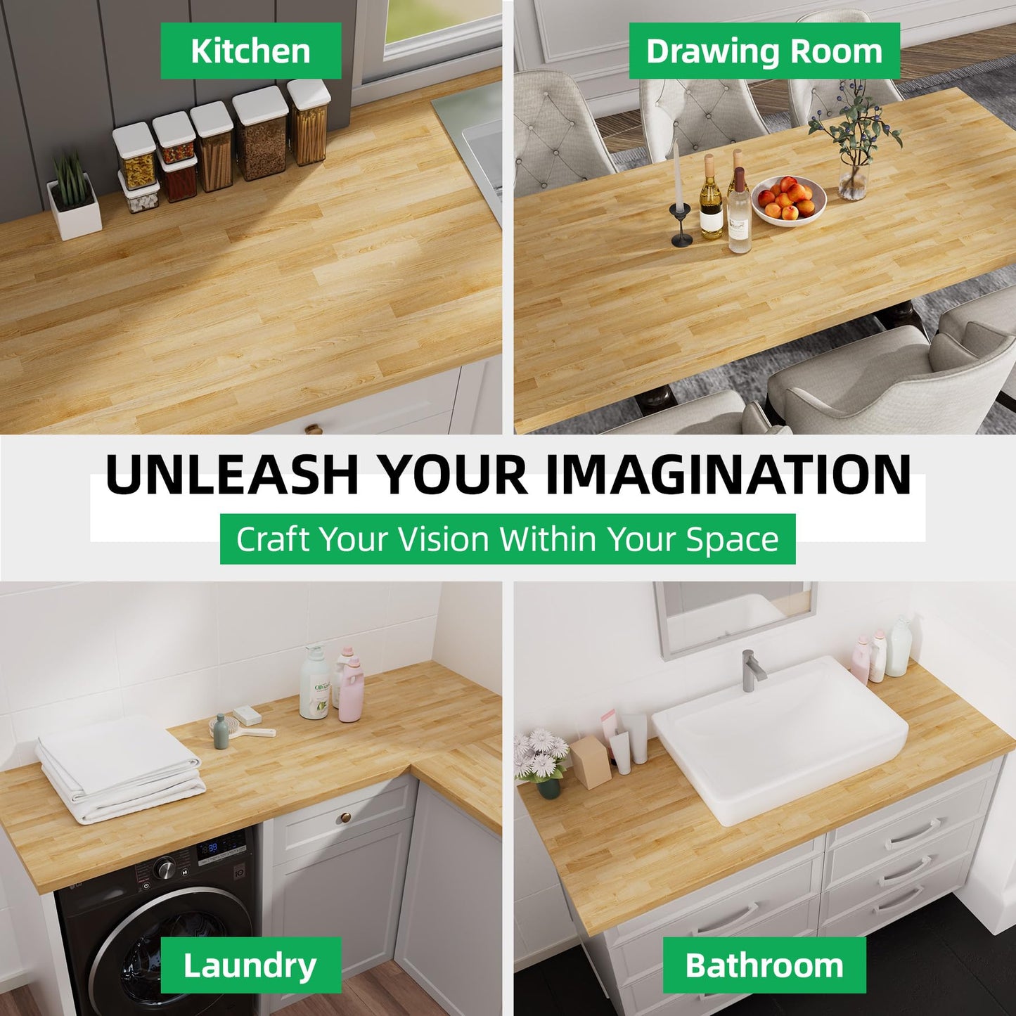 Butcher Block Countertop Wood Tabletop - Premium 3.98ft, 47.76"x25"x1.5" Solid Hardwood Plank for DIY Kitchen Island, Countertop, Coffee Bar and Desk with Natural Unfinished Birch Finish