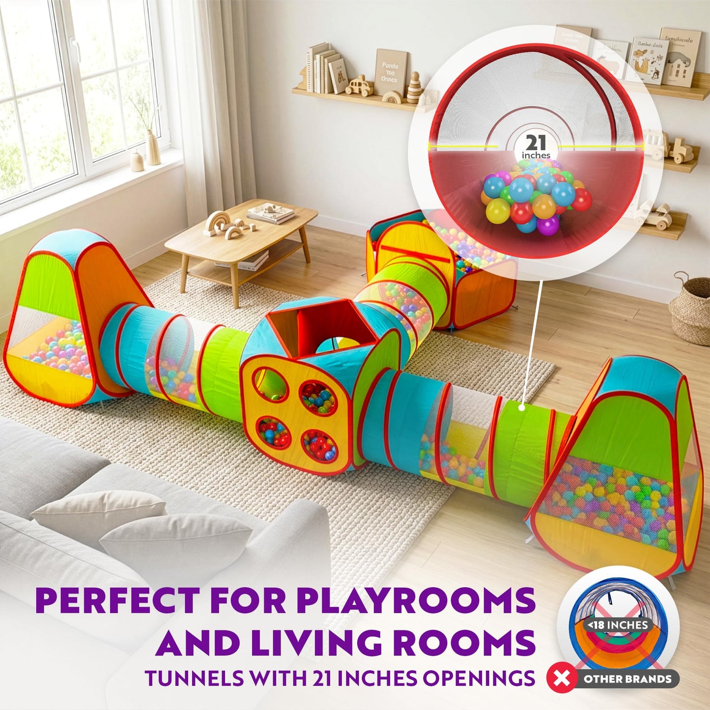 Playz 7pc Kids Play Tent with 1 Big Ball Pit for Babies, 3 Play Tunnel for Toddlers, and 3 Pop Up Tents Playhouse Bundle, Best Birthday Gift for Boys & Girls, Indoor & Outdoor Use Portable Play Center