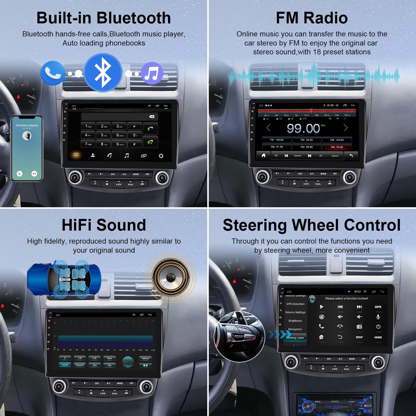 2G+64G Car Radio for Honda Accord 2003-2007, Rimoody Android 13 Car Stereo with Carplay Android Auto 10.1'' Touchscreen GPS WiFi Mirror Link Bluetooth FM/RDS HiFi SWC Backup Camera Microphone