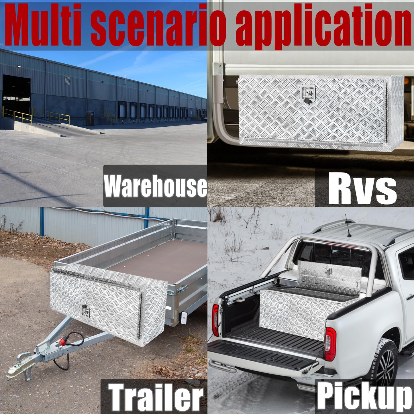 Fsehyue 48x17x18 Inch Aluminum Truck Tool Box Heavy Duty Pickup Storage Box Underbody Truck Box Diamond Plate Toolboxes with Lock and Keys Suitable for Truck Bed Pickup RV Trailer