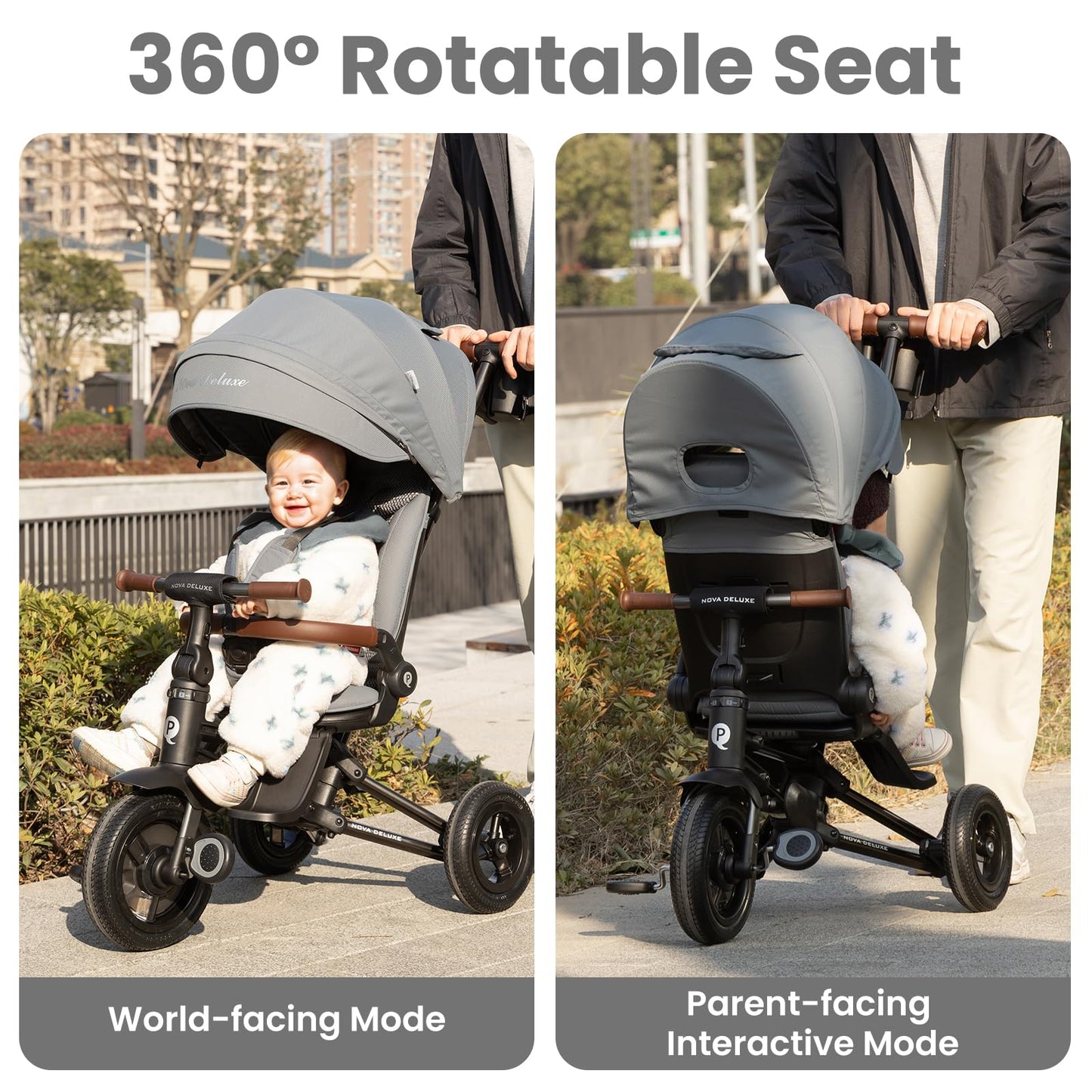QPlay Baby Bike Stroller for Age 10 Months to 6 Years Old,8 in 1 Folding Toddler Bike Stroller with Removable Canopy & Guardrail Rotatable Seat -Tricycle for Toddlers Age 3-5 Boys & Girls Gift Trike