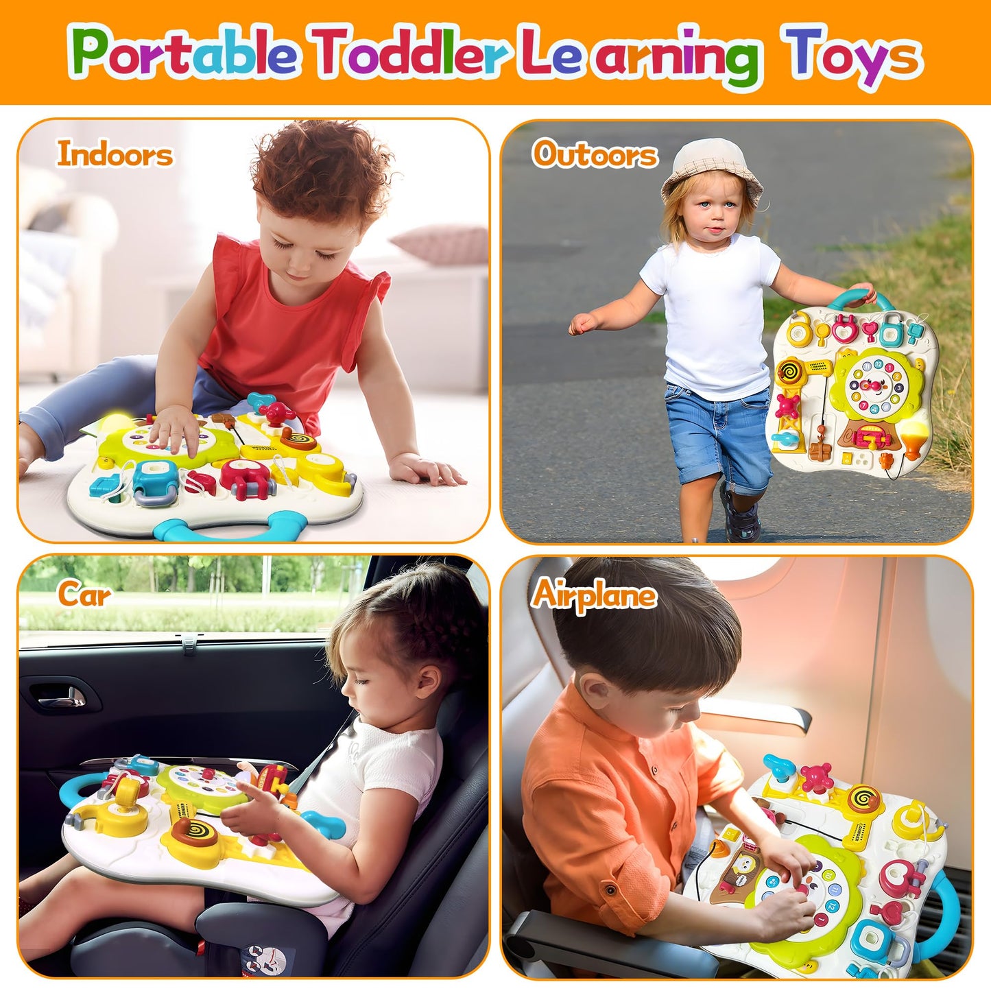 ROHSCE 2025 New Montessori Busy Board Sensory Toys for Toddlers 1-3, 13 Activity Music & Led Light Up Montessori Toys for 2+ Year Old, Birthday Gifts for Toddlers, Travel Toys for 2 Year Old