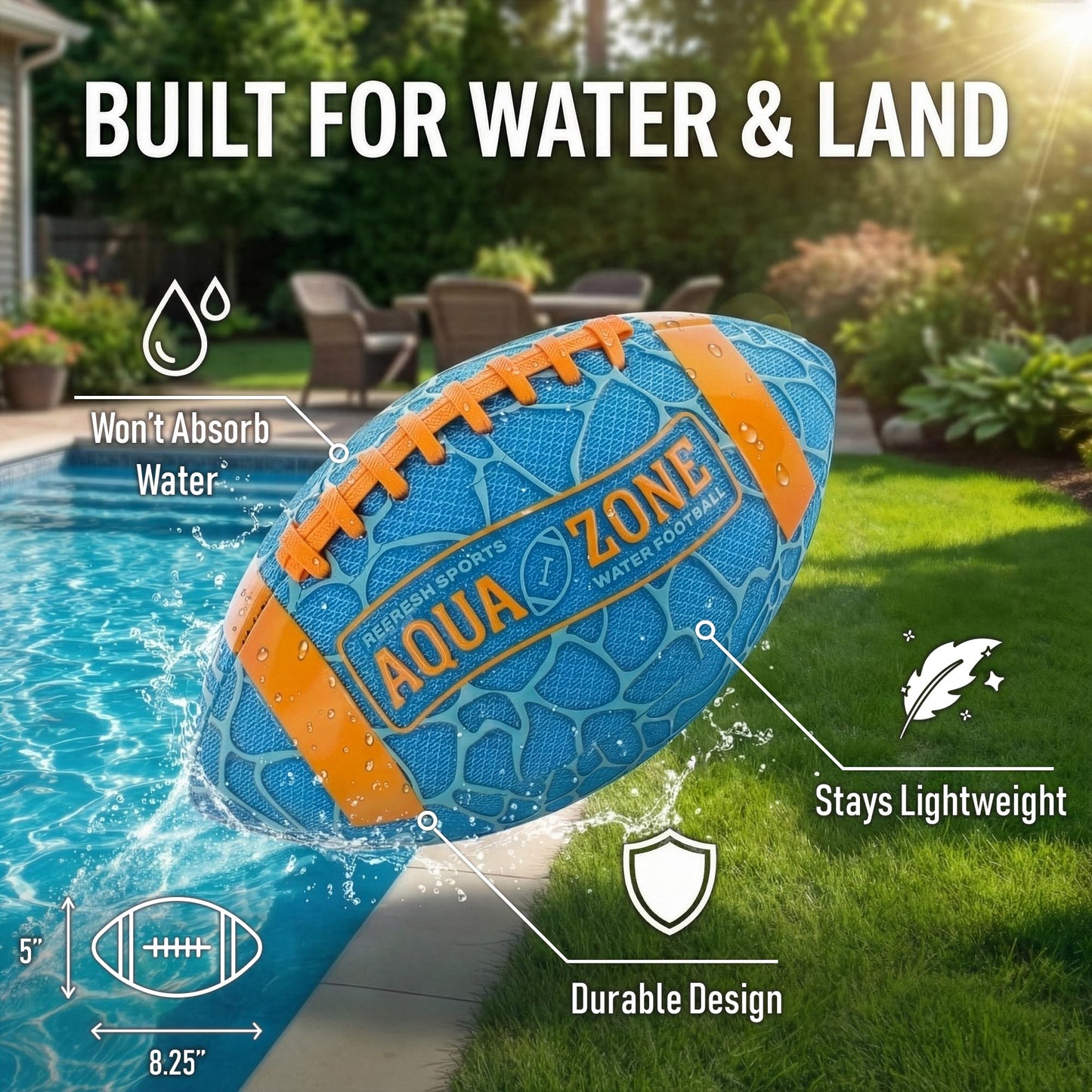 Water Football for Pool & Beach - Best Pool Toys for Kids All Ages - Easy Grip & Soft to Catch Footballs - Fun Outdoor Games Sports Toy - Pool Gifts for Kids 5 6 7 8 9 10 11 12 + Year Old Boy & Girl