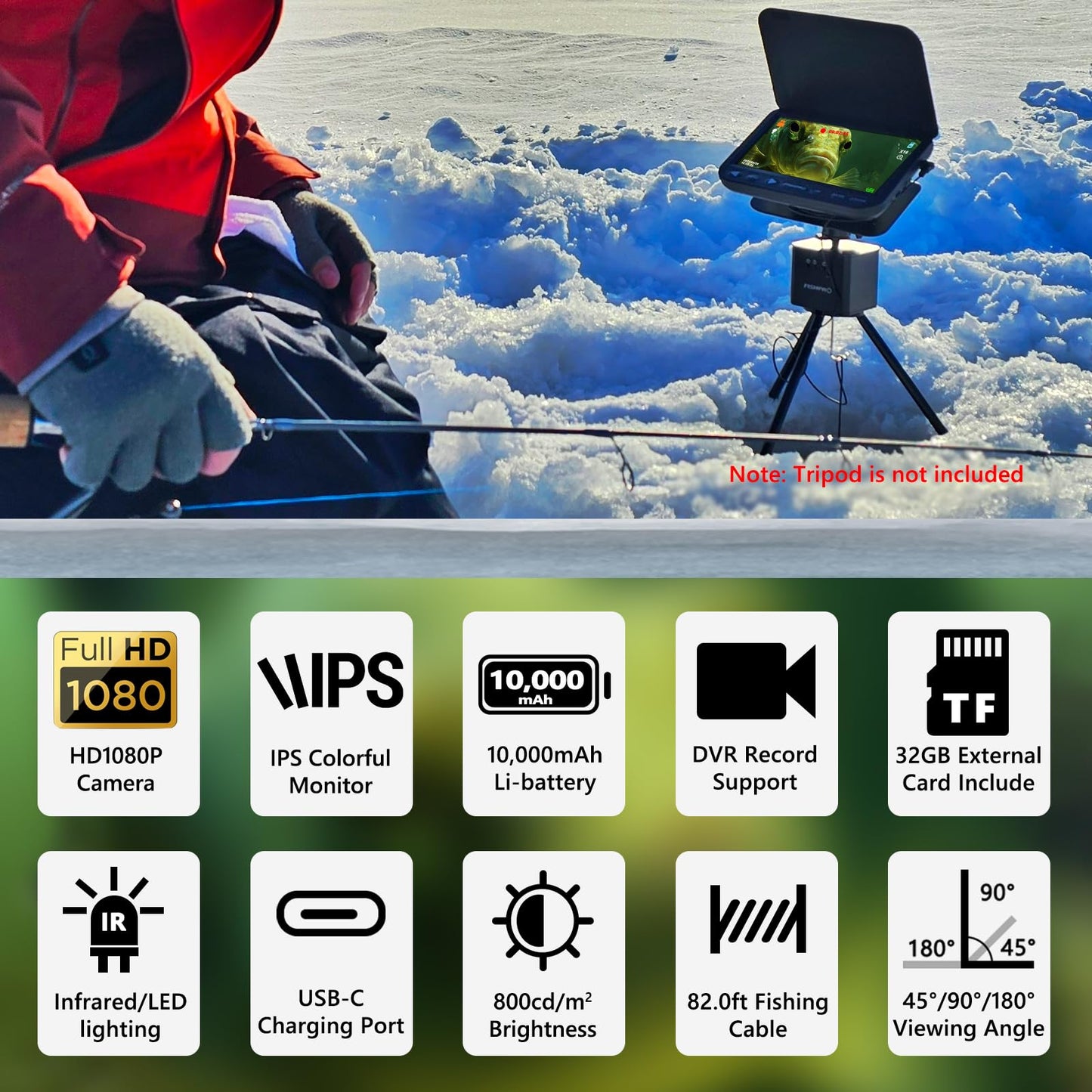[FishPRO® 2026 Upgrade] NO.1 HD 1080P Underwater Fishing Camera 7'' IPS- DVR-32GB, w/10,000mAh(Ease to Use), Ice Fishing Camera Underwater, Fish Finder Camera for Boat Ice Lake Fish, LED+IR/82.5ft