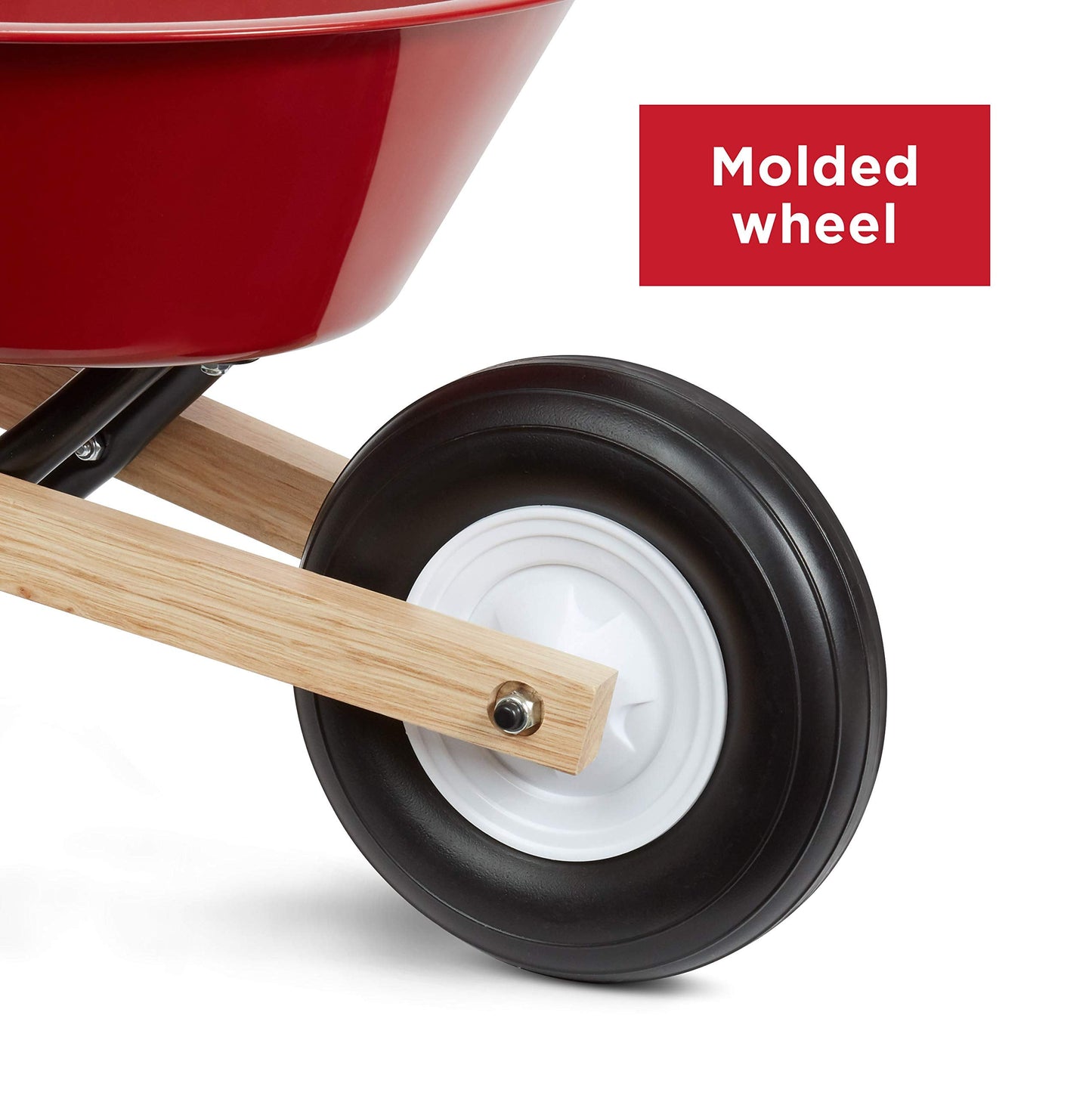 Radio Flyer Classic Kids Wheelbarrow, For Kids 3+, Seamless Steel Tray with No-Scratch Edges, Real Wooden Handles, Durable Front Wheel, Steel Undercarriage, 25 lb Capacity, Garden Toy for Children