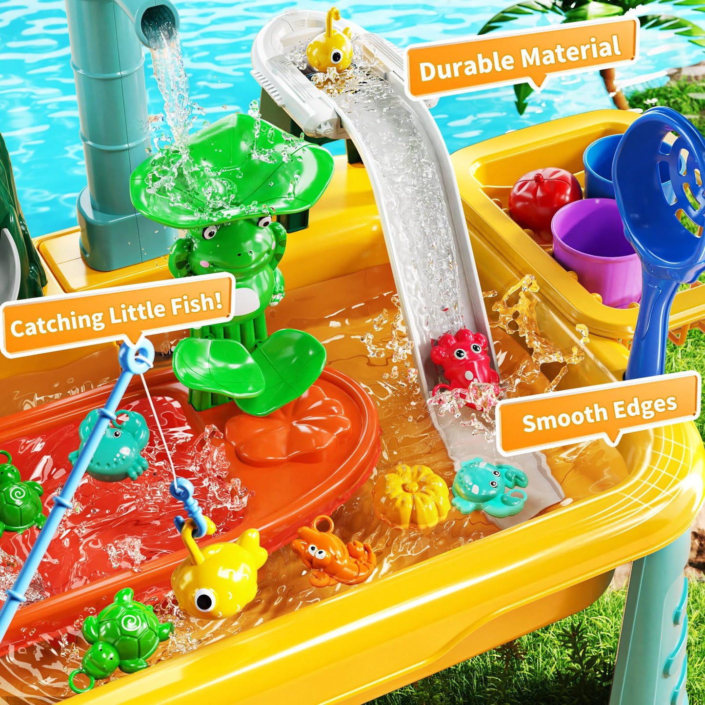 KIZONLY Water Play Table Toy for Toddlers 1-3 4-8 Years Old, Kitchen Sink with Pump and Flowing Water, Fishing Games Outside Sensory Gift Toys for Kids 2 3 4 5 6 7 8 Boys Girls