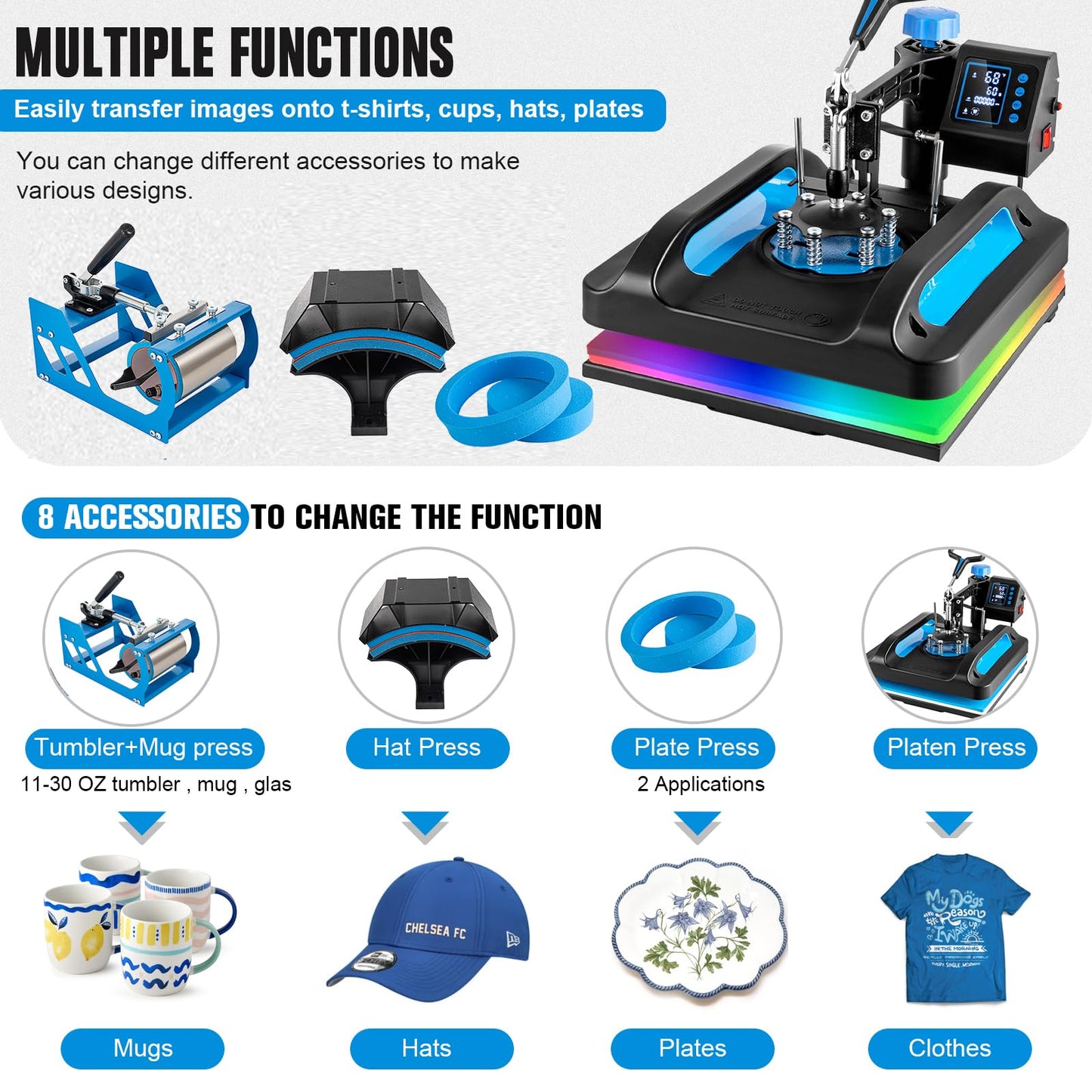 Leomru 5 in 1 Heat Press Machine, Sublimation Heat Press 12x15 inch Industrial T Shirt Pressing Machine, 360-Degree Swing Away Heat Transfer Machine Multifunction Combo for T-Shirt Mugs at Cap