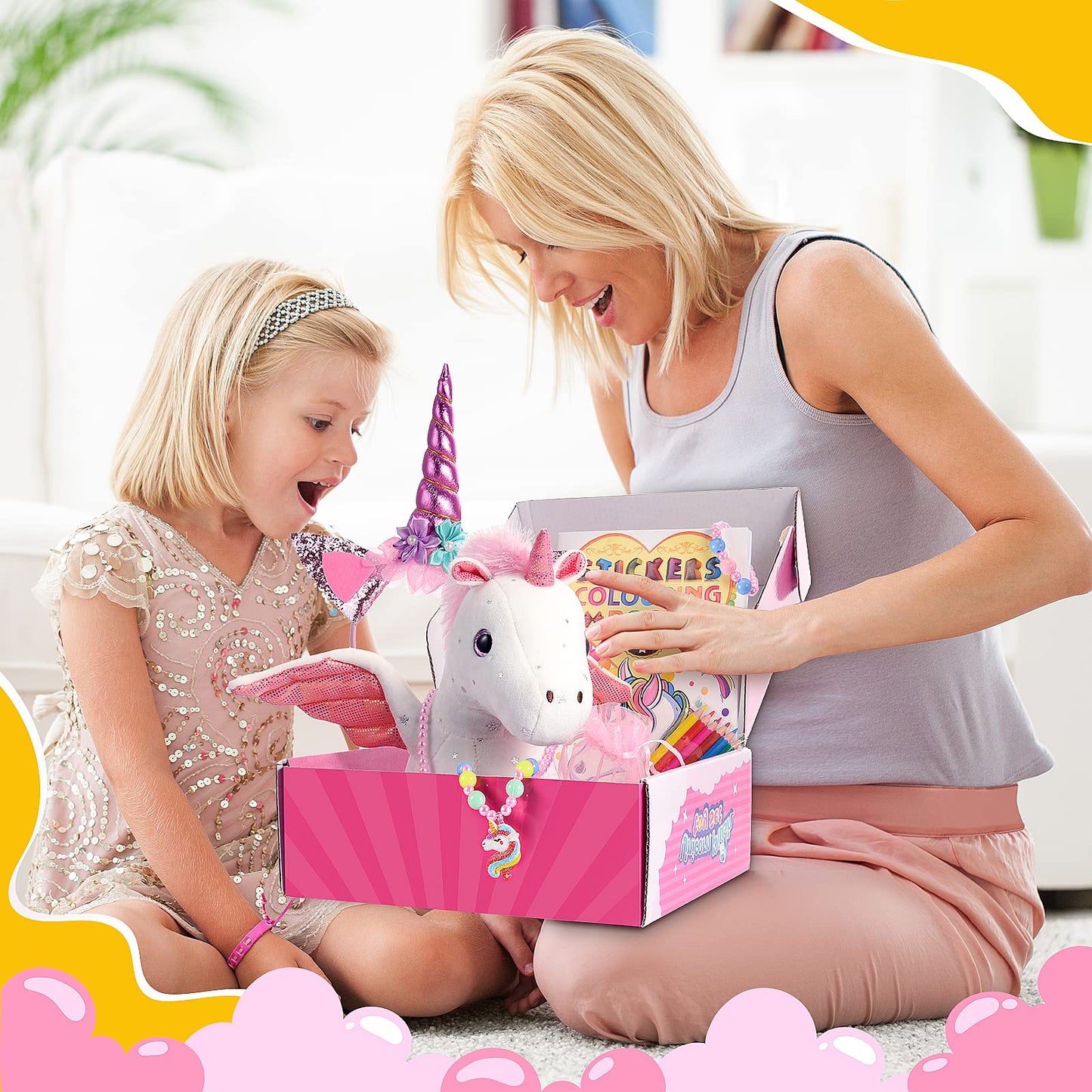21-Piece Unicorn Gift Set for Girls Ages 3-8 | Soft Plush Stuffed Animals & Dress-Up Accessories Bundle | Idea Birthday Gifts, Christmas Presents, Party Favor for Kids Toddler Girls
