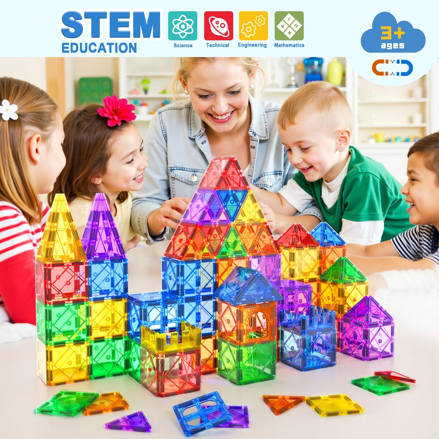 Soyee 102PCS Magnetic Tiles Building Blocks Stem Toys for 3+ Year Old Boys Girls Montessori Toys Toddler Kids Gifts Parents Approved Sensory Toys