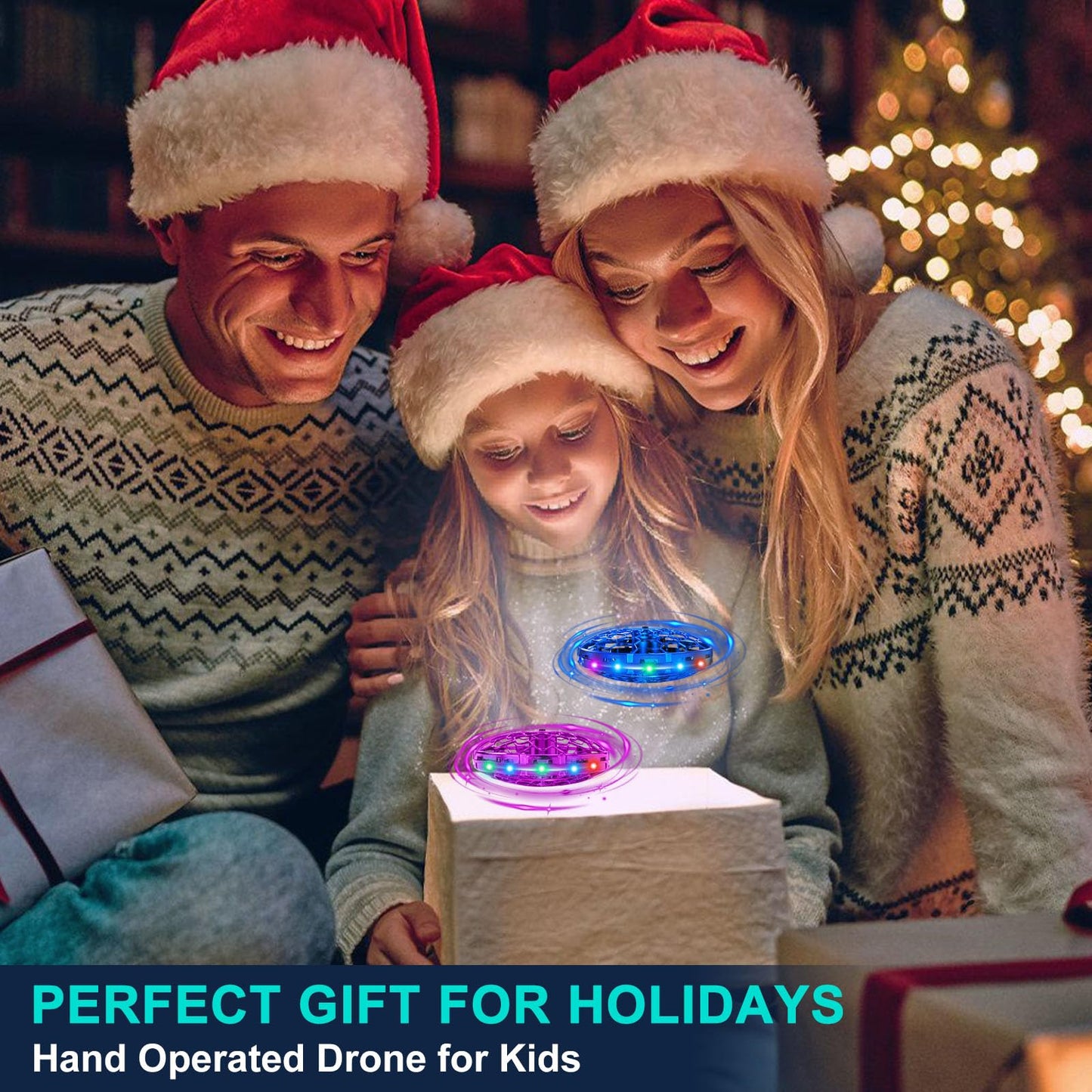 Hand Operated Flying Toy Drone for Kids, 360° Hands Free Motion Sensors Mini Drone with Cool LED Lights, Easy Indoor Small UFO Toy Flying Ball Drone for 6 7 8 9 10+ Year Old Boys and Girls (Blue)