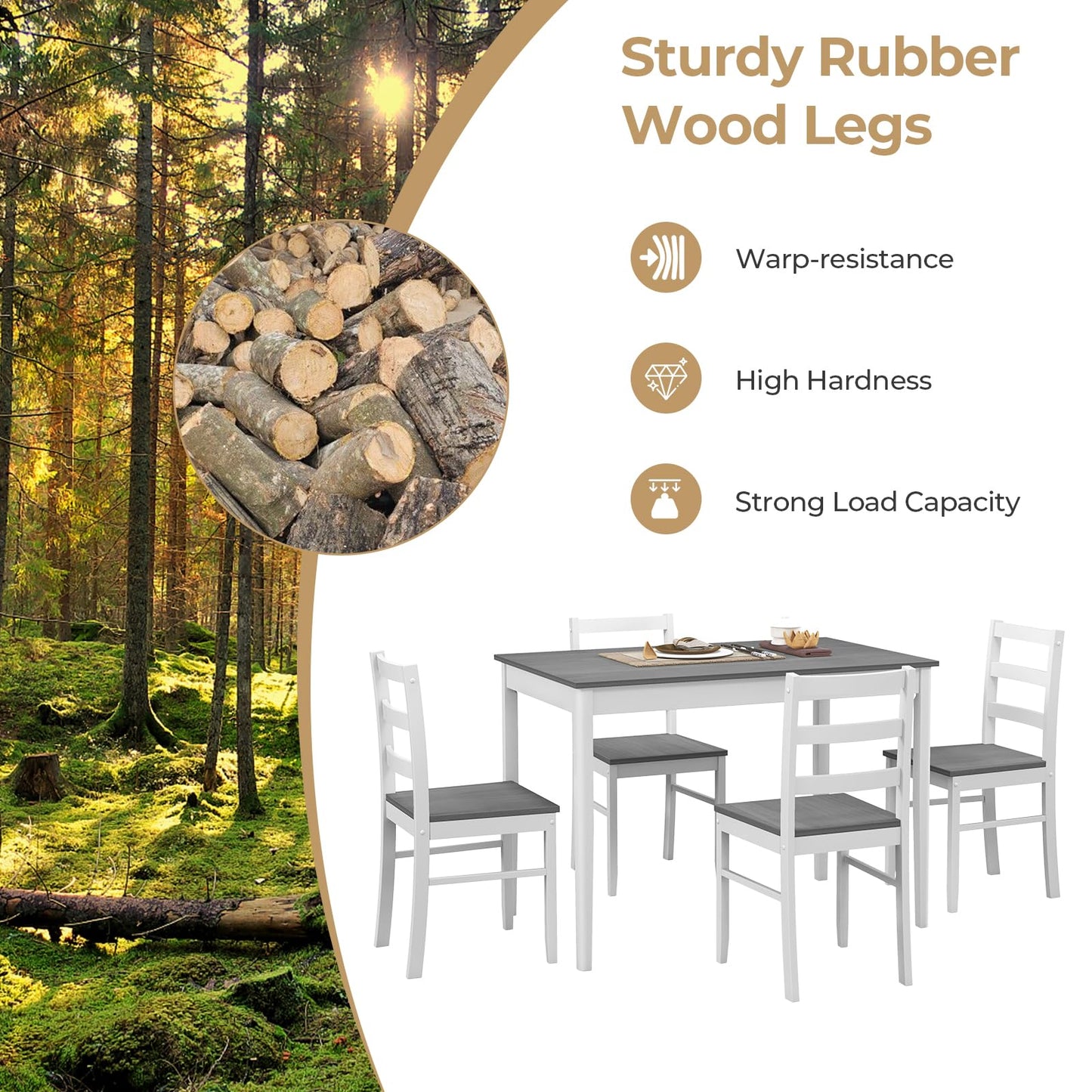 Giantex Dining Table Set with Kitchen Table, Dining Chairs, Compact Space-Saving Dinette Set for Small Space, Breakfast Nook, Dining Room, Kitchen Table Chairs Set for 4 (Grey)