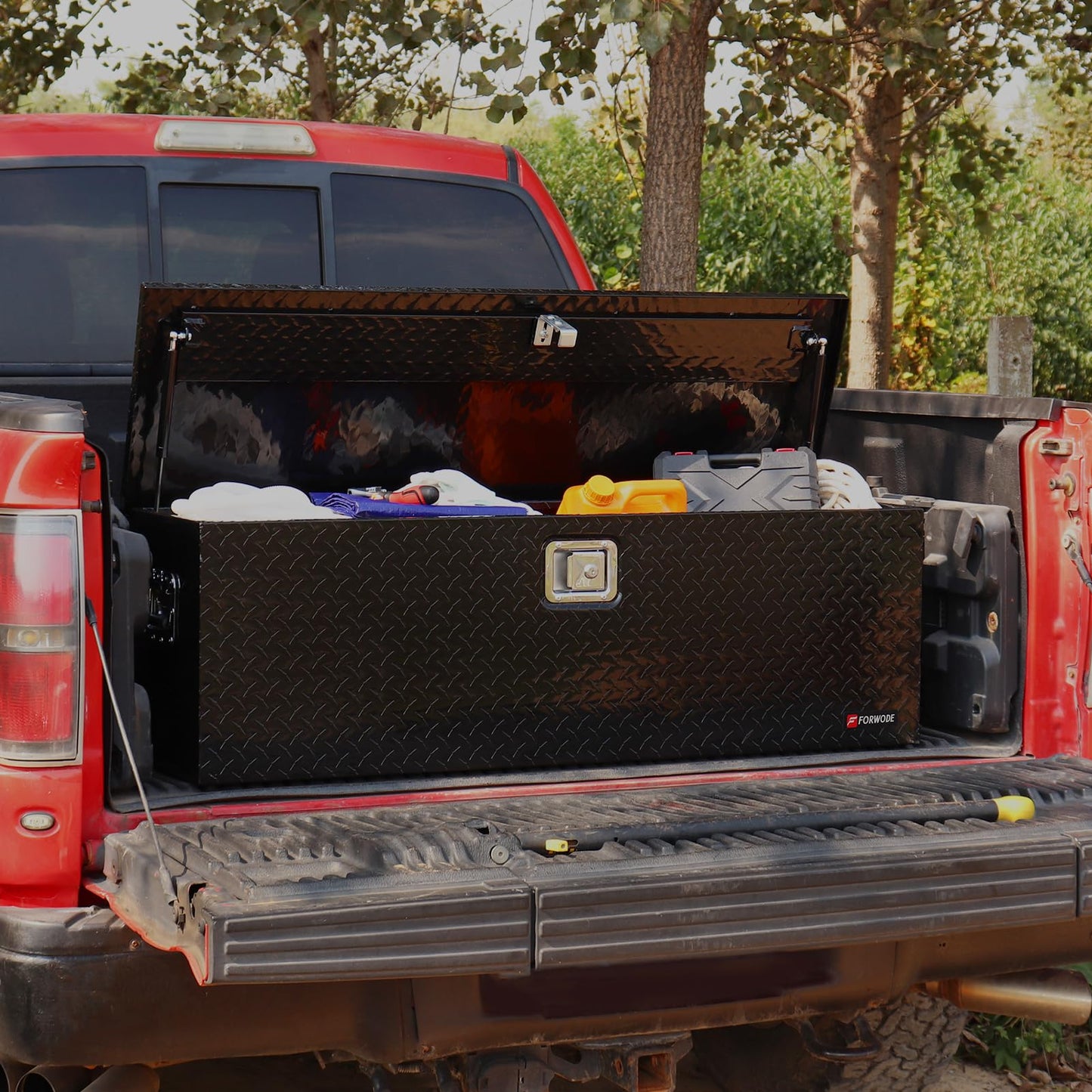 FORWODE 48 Inch Aluminum Truck Tool Box for Pickup Truck Bed RV Toolbox Truck Bed Toolboxes Heavy Duty Waterproof Truck Storage Organizer Chest with Handle and Lock - Black