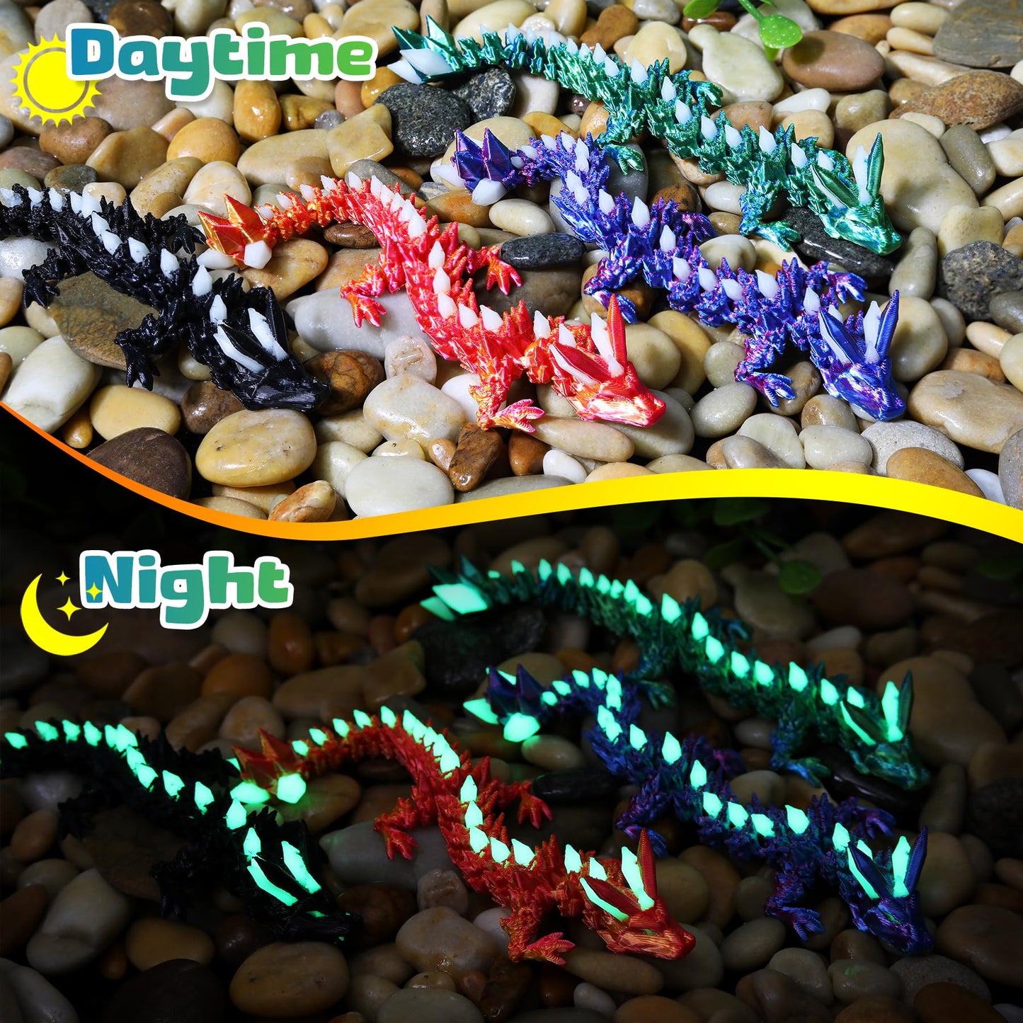 4 Pcs 3D Printed Dragon Glow in The Dark with Eggs, Easter Basket Stuffers Dinosaur Fillers Eggs Fidget Toys for Kids, Birthdays, Christmas, Easter Decorations Gifts Indoor Outdoor for Girls Boys