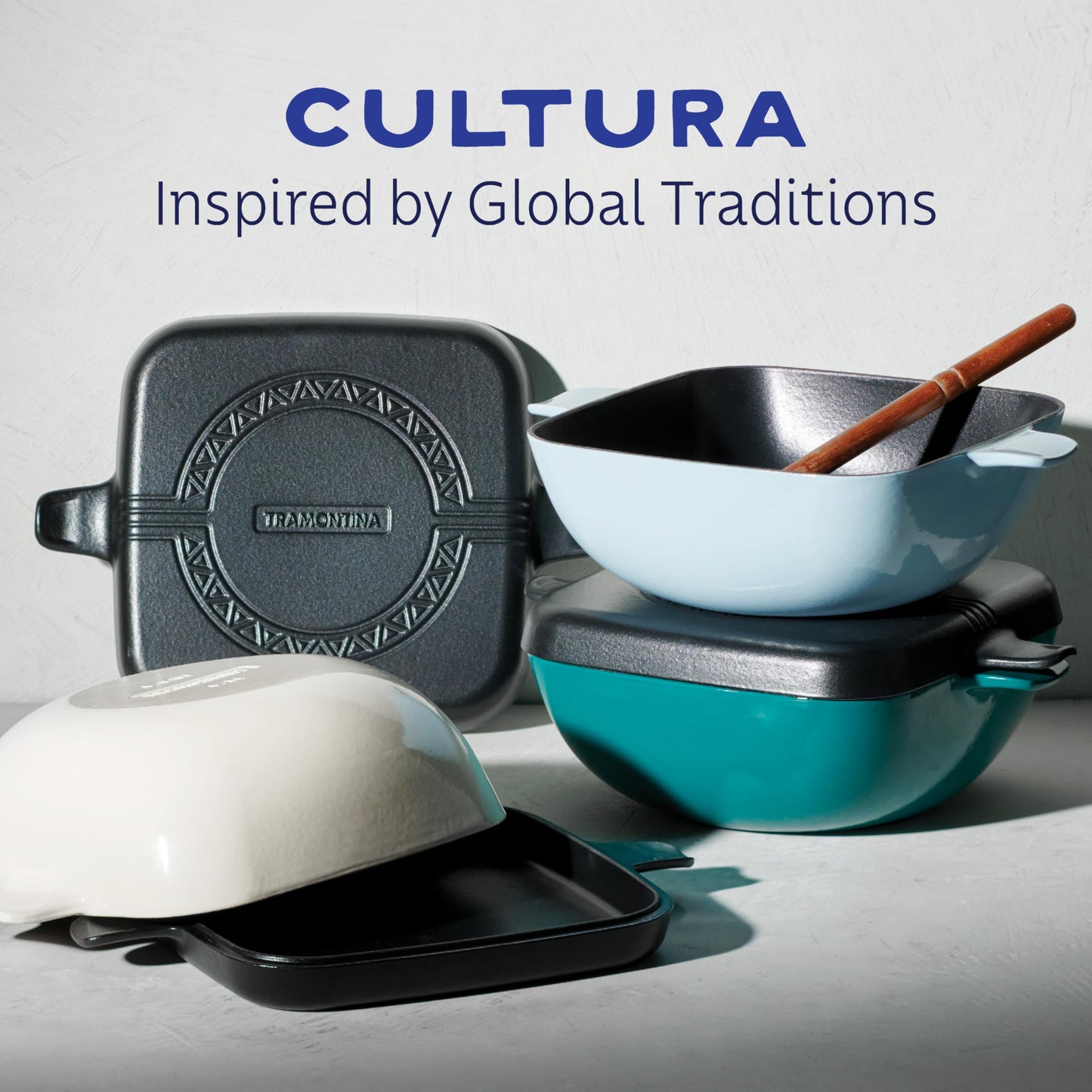 Tramontina Cultura 2-in-1 Enameled Cast Iron Dutch Oven Pot with Reversible Lid Griddle and Trivet, Oven Safe 6.5-Quart Multi-Cooker, Starlight Blue