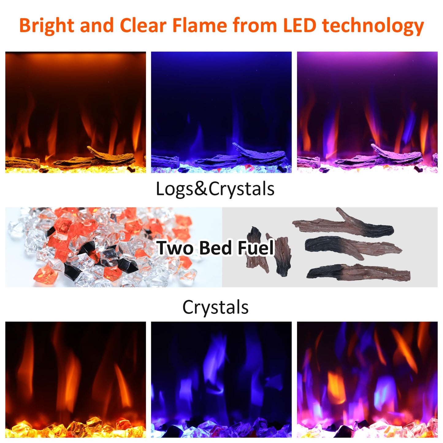 Dreamflame 40inch Electric Fireplace, Recessed& Wall Mounted Fireplace Heater with Larger Screen, Colorful Flame Warm and Decorate Home with Remote Control, 750W/1500W, Black