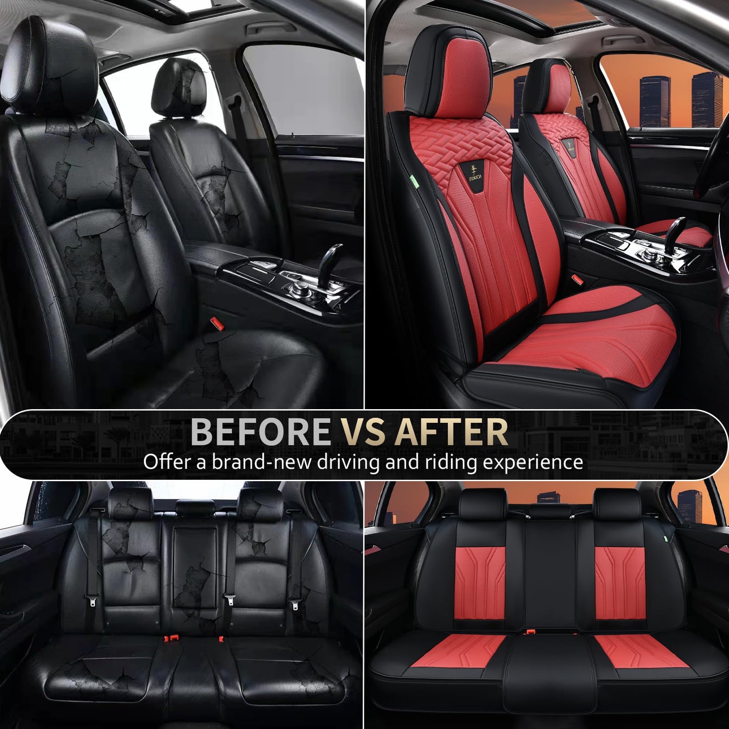 FLORICH Leather Seat Covers, Car Seat Covers Full Set, Car Seat Protectors 5 Seats, Automotive Seat Covers Driver Seat Covers Fit for Most Cars Trucks SUV-Black&Burgundy