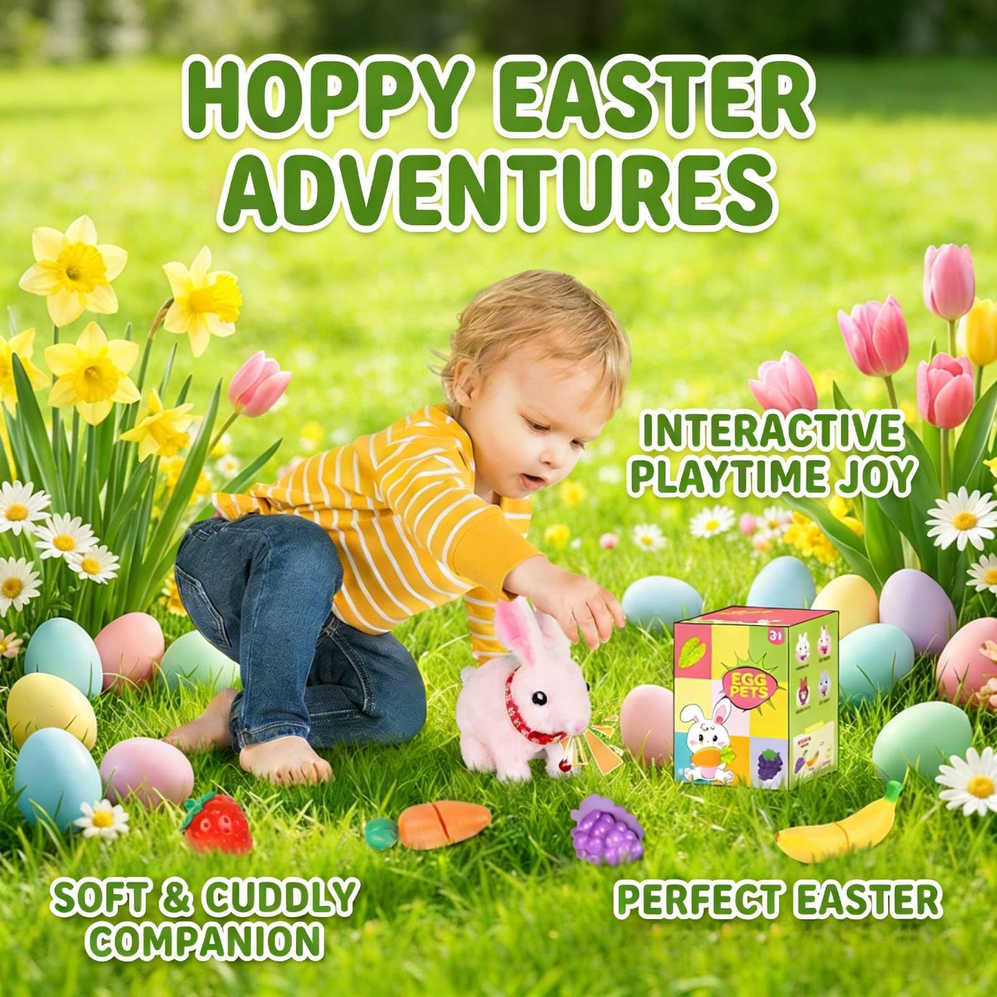 Jimate Bunny Toys for Kids Aged 3-7, Hopping Bunny Toy with Realistic Jumping, Wiggling Ears, and Sound Effects, Ideal Rabbit Toys for Girls and Boys for Birthdays, Easter