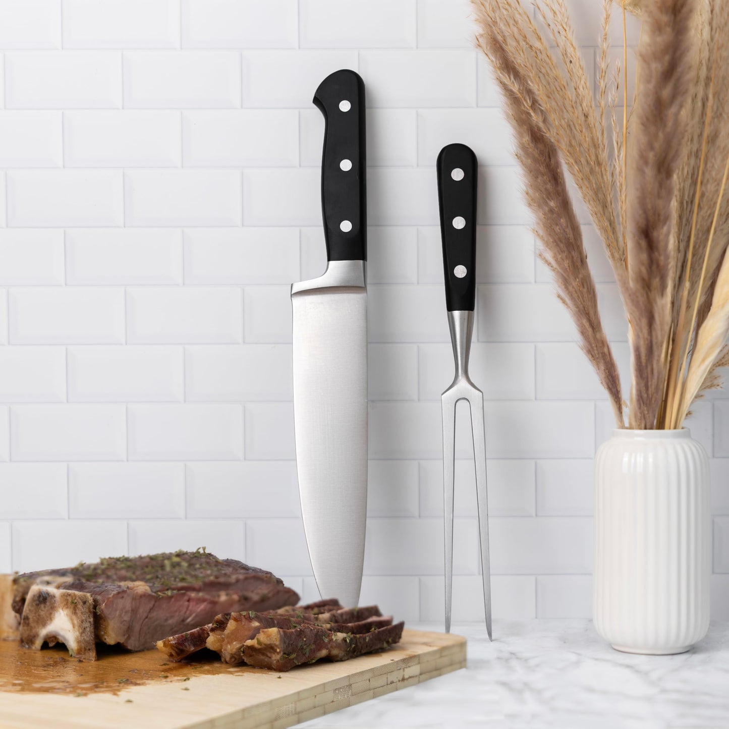 Ironwood Gourmet Kansas City Carving Board and Chef's Carving Knife and Dual Pronged Meat Fork Set