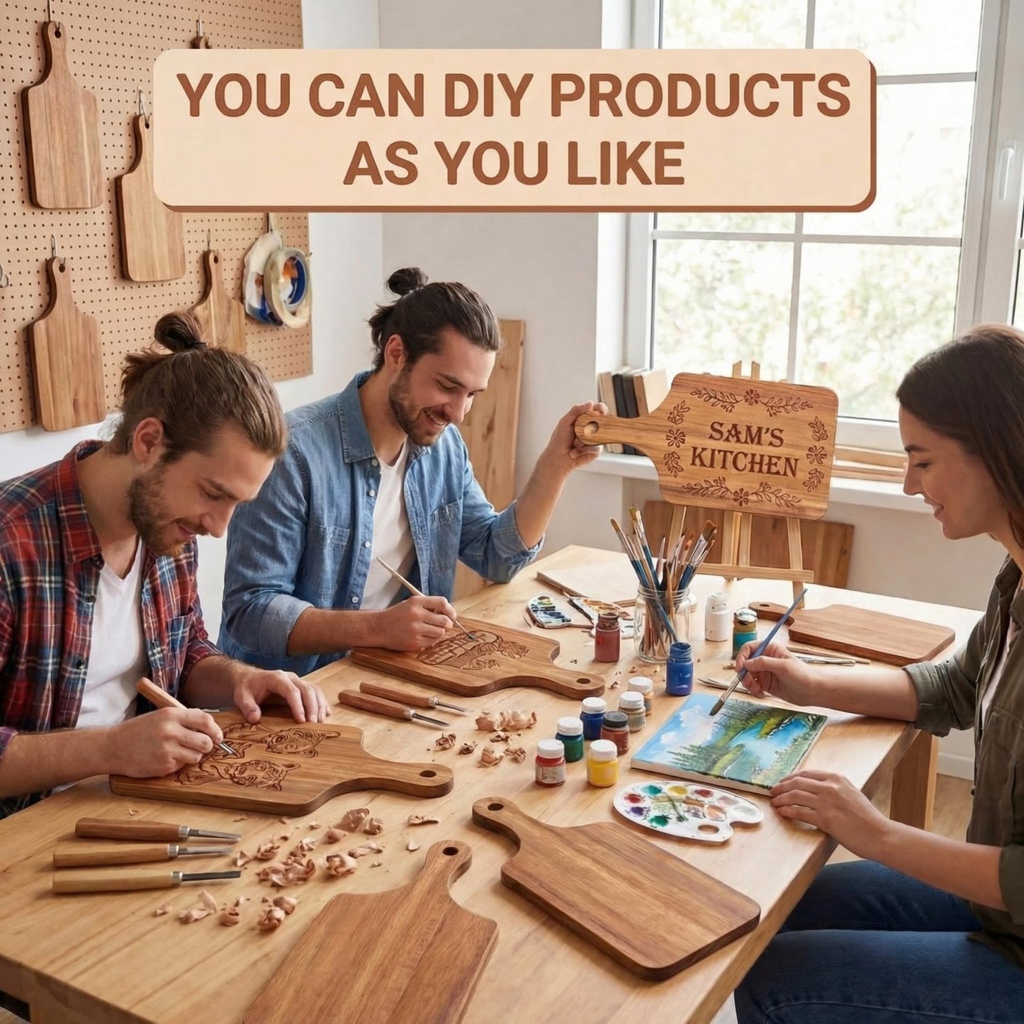 Zubebe 50 Pcs Mini Charcuterie Boards Bulk, 11 x 5 Inch Wooden Cutting Board with Handle Thick 0.31" Blank Boards for Laser Engraving, Wedding Favors Bridal Shower Party Gifts (Acacia)