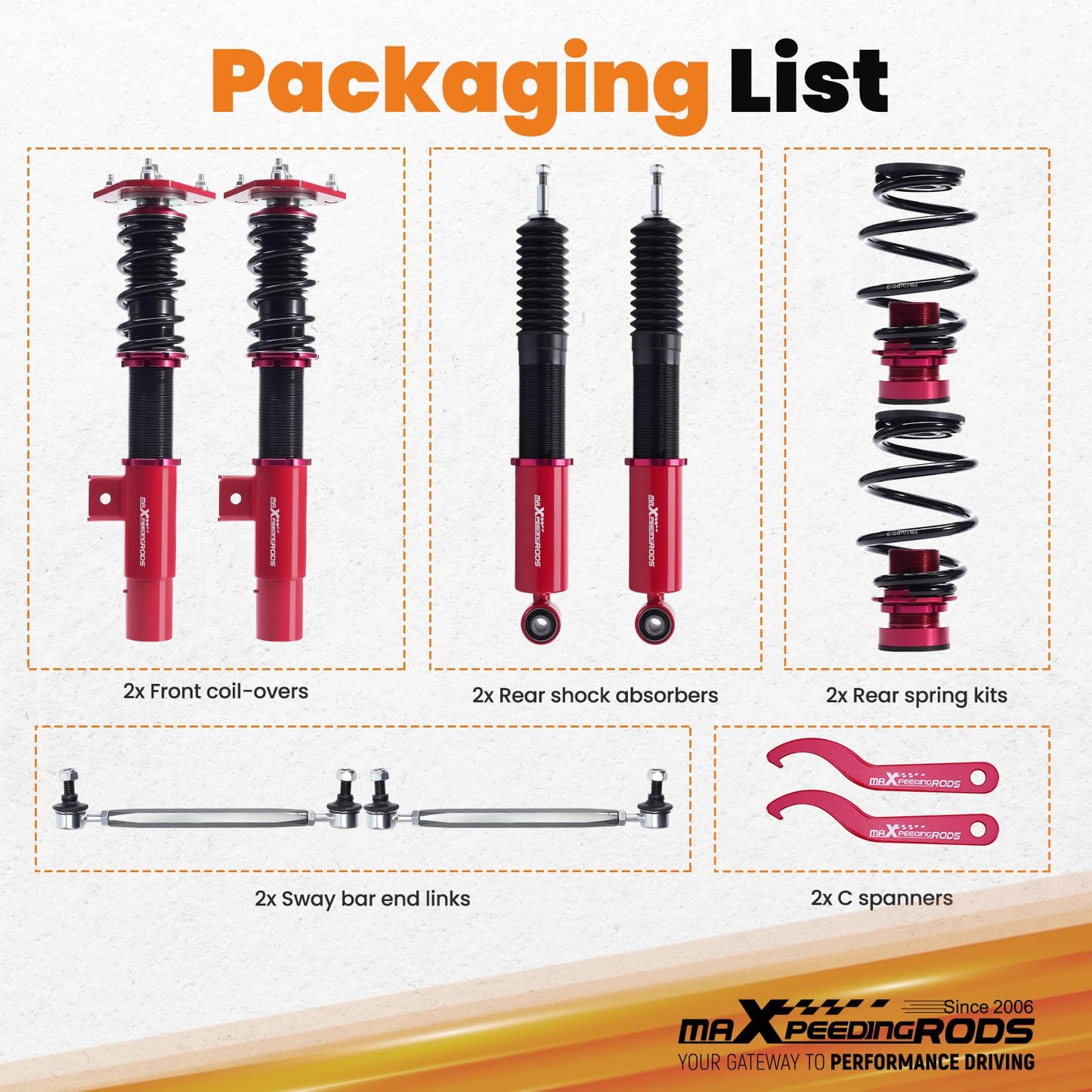 maXpeedingrods Coilovers for VW Jetta MK5/A5 2005-2011, for VW Jetta MK6/A6 2011-2019, for Golf MK5 MK6 2003-2012, Height Adjustable Coilovers Suspension Kit, Preset Damping Lowering Kit Red