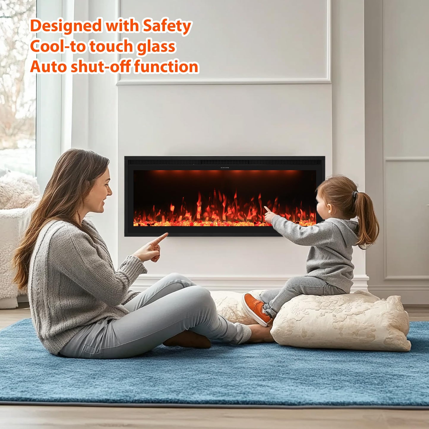 Valuxhome 60inch Recessed Electric Fireplace, Ultra Narrow Frame Design, 13 Flame Colors, 400 Sq.ft, 750/1500W