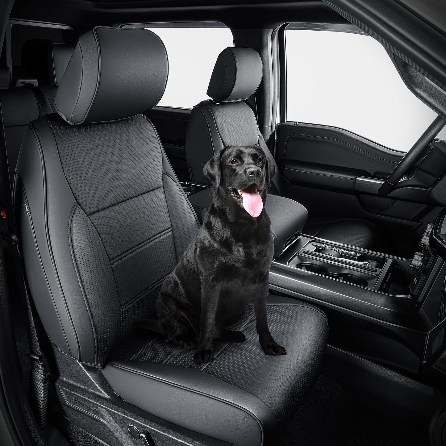 DrCarNow for Ford F150 Front Seat Covers 2015-2022 2023 2024 2025,Only Fit F150 1st Row Bucket Seat(XL,XLT),Black Waterproof Leather Seat Cover Accessories(Only Front Seat