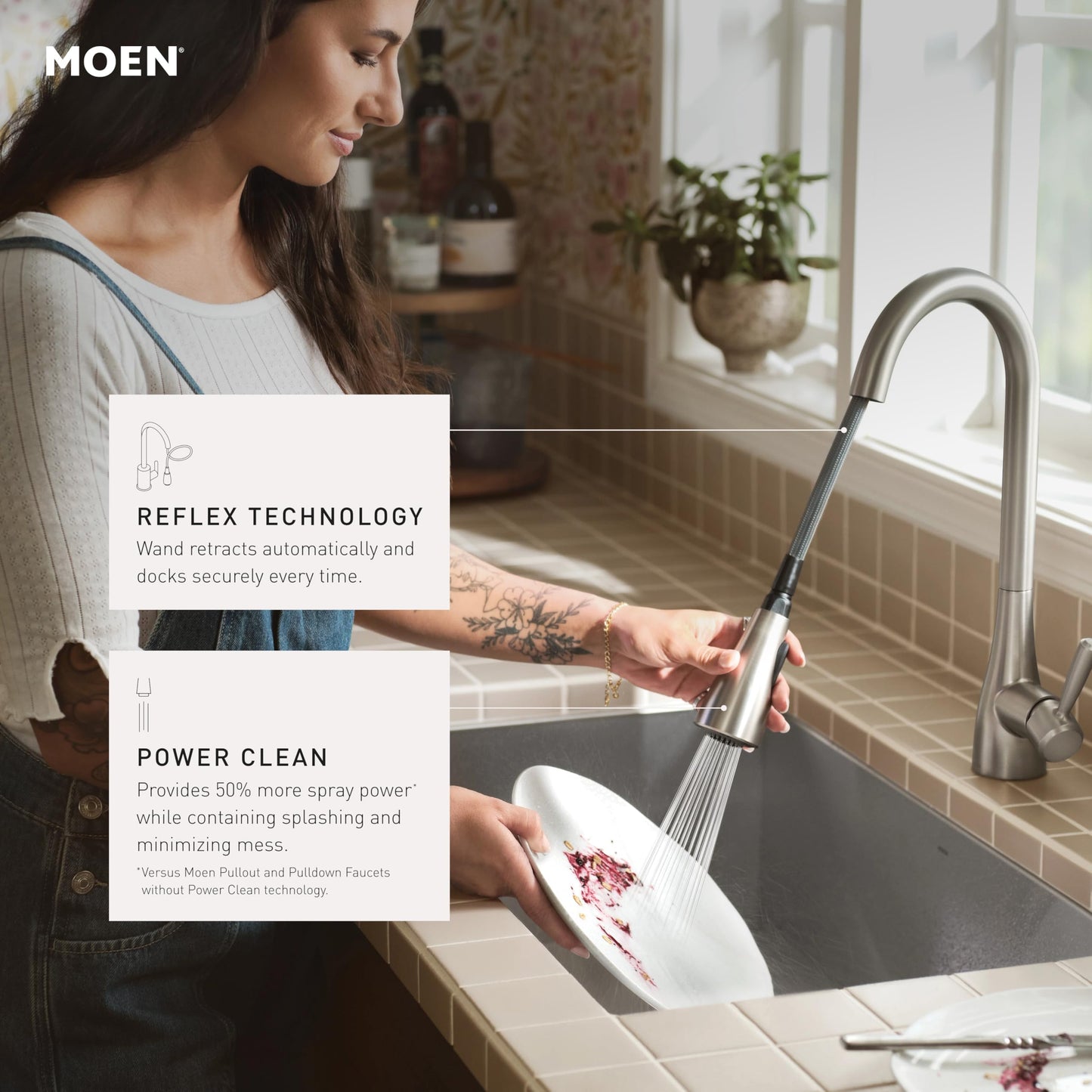 Moen Sleek Brushed Gold Motionsense Wave Sensor Touchless Kitchen Faucet, One-Handle Modern Kitchen Sink Faucet with Pulldown Sprayer Featuring Power Clean, 7864EWBG