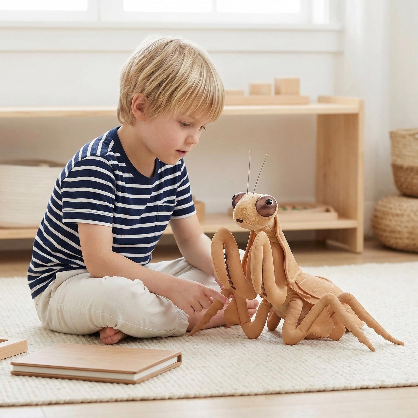 ZHONGXIN MADE Large Brown Mantis Plush Toy - Realistic Brown Praying Mantis Stuffed Animals 15in, Lifelike Soft Big Wings Insect Toys Real Plushie Toy, Unique Plush Gift Collection for Kids