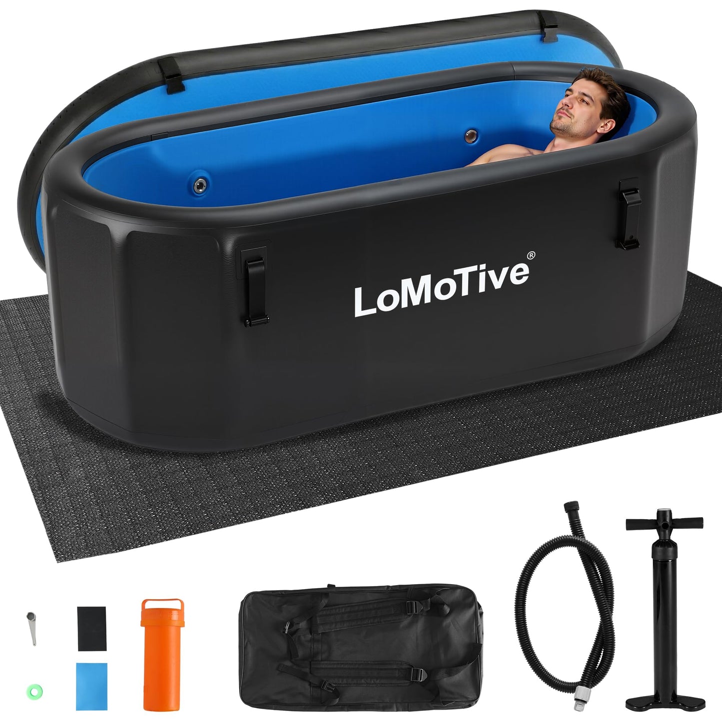 LoMoTive 67" Cold Plunge Tub for Ice Bath 225 Gallons - Inflatable Portable Bathtub for Athletes Ice Tub with Cover Pump Compatible with Water Chillers Large Ice Bath Tub 67"