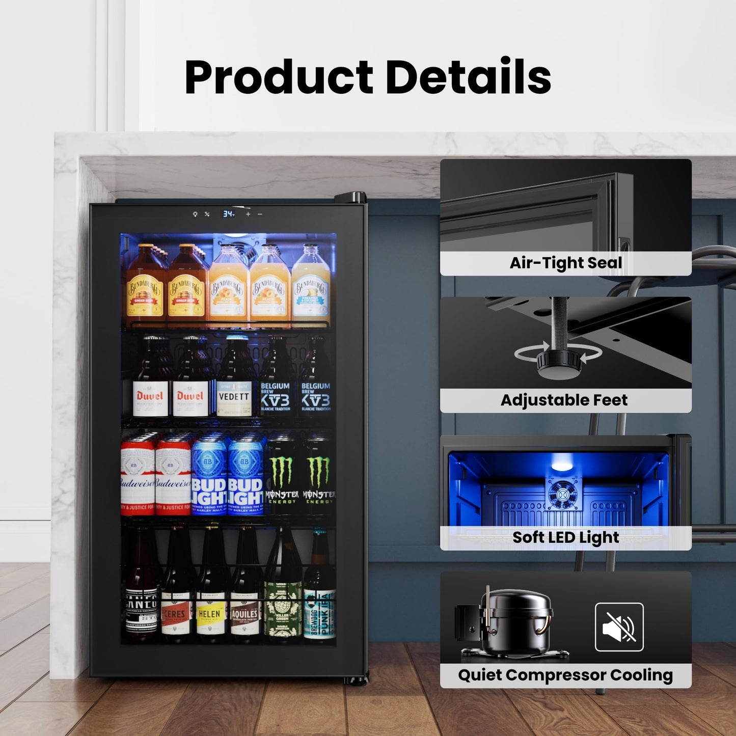 Yeego Beverage Refrigerator Cooler, 130 Cans Mini Fridge with Glass Door Beverage Fridge with Adjustable Shelves for Soda Beer or Wine, Beverage Cooler with Digital Temperature Control for Home Office
