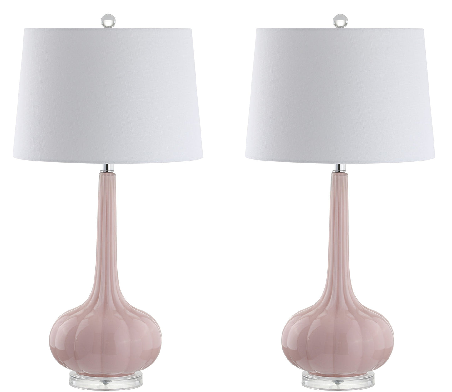 JONATHAN Y 28.5" Pink Glass Teardrop LED Table Lamp Set of 2 for Living Room Bedroom Nightstand, White Linen Shade Modern Transitional Bedside Desk Lamp JYL1079A-SET2