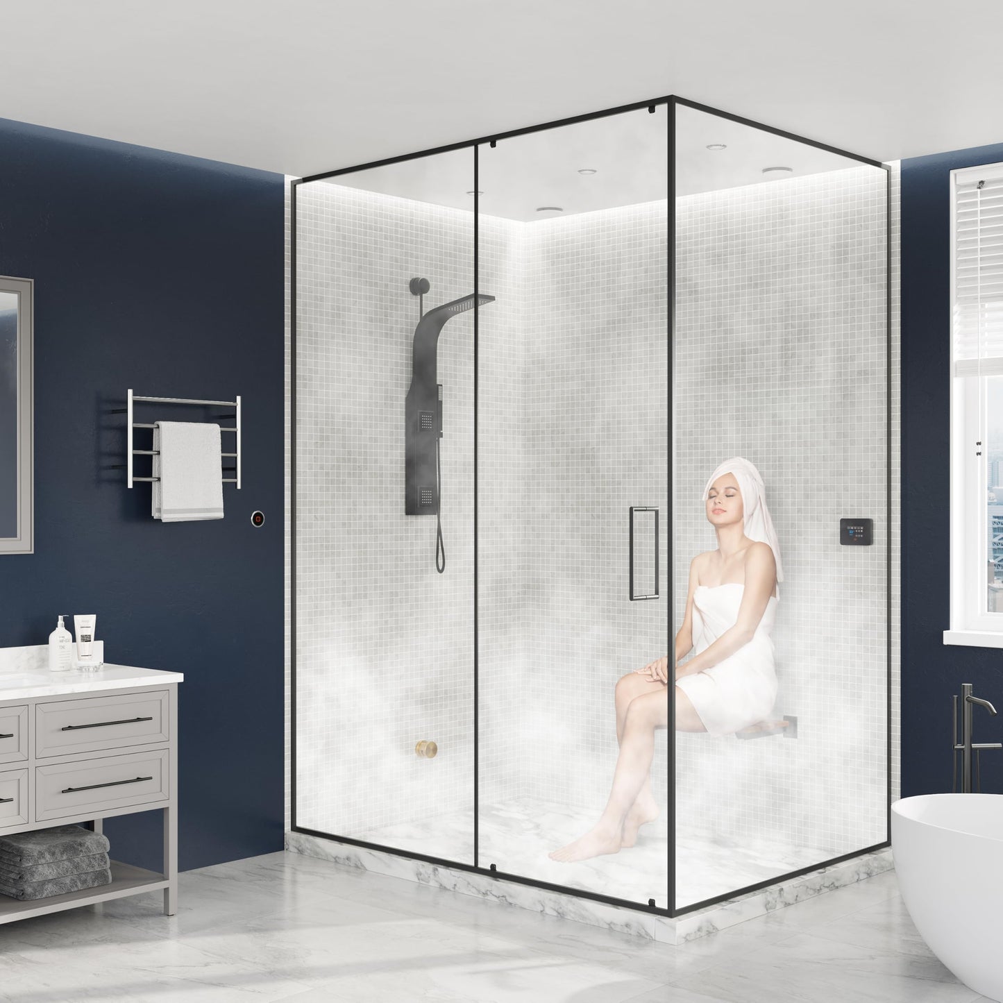 SaunaSpa Builders Series 7.5kW Steam Bath Generator with Quickstart Continuous Steam, Black Digital Touch Pad, Built-in Auto-Drain, and Aroma Steamhead in Gold Finish