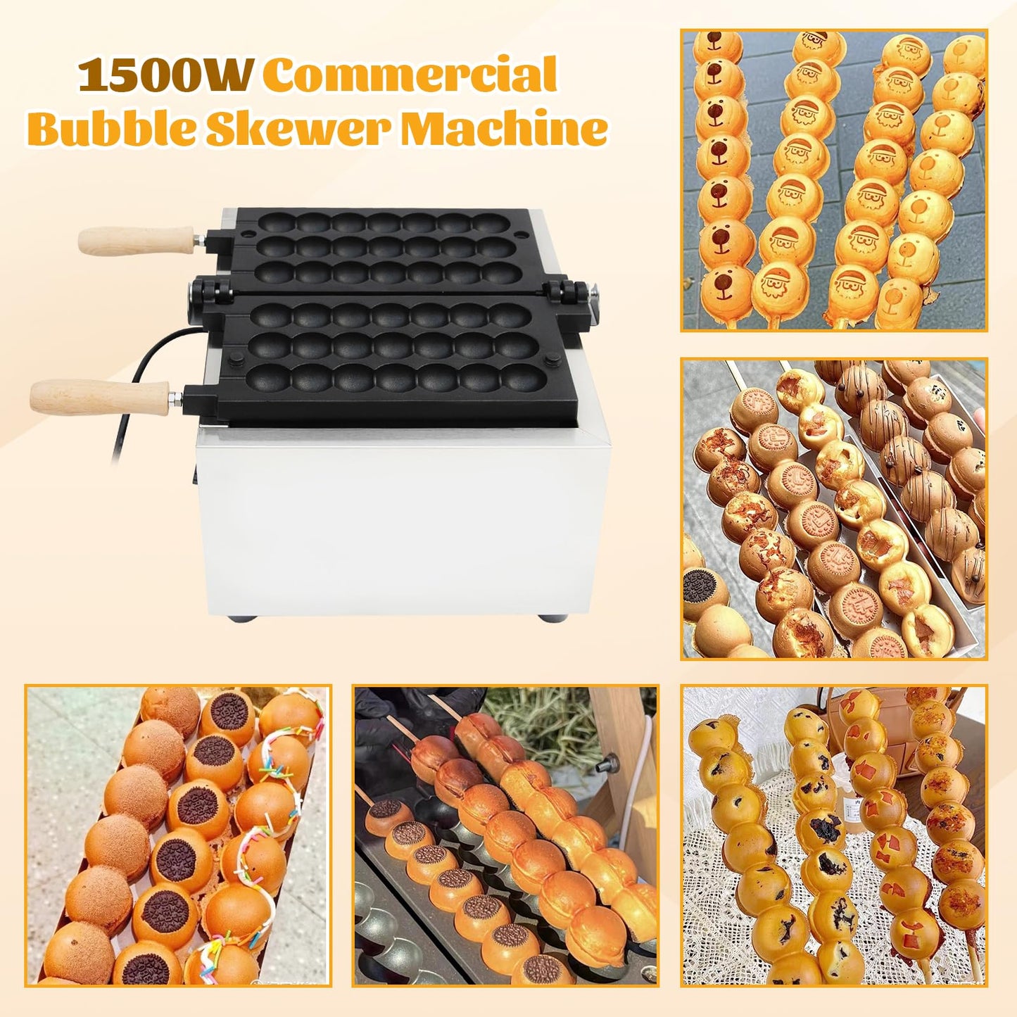 Commercial Bubble Waffle Maker, 1500W Electric Waffle Bites Ball Machine, Mini Nonstick Pancakes Muffins Baking Machine, Popular Snack Equipment For Bakeries, Restaurants