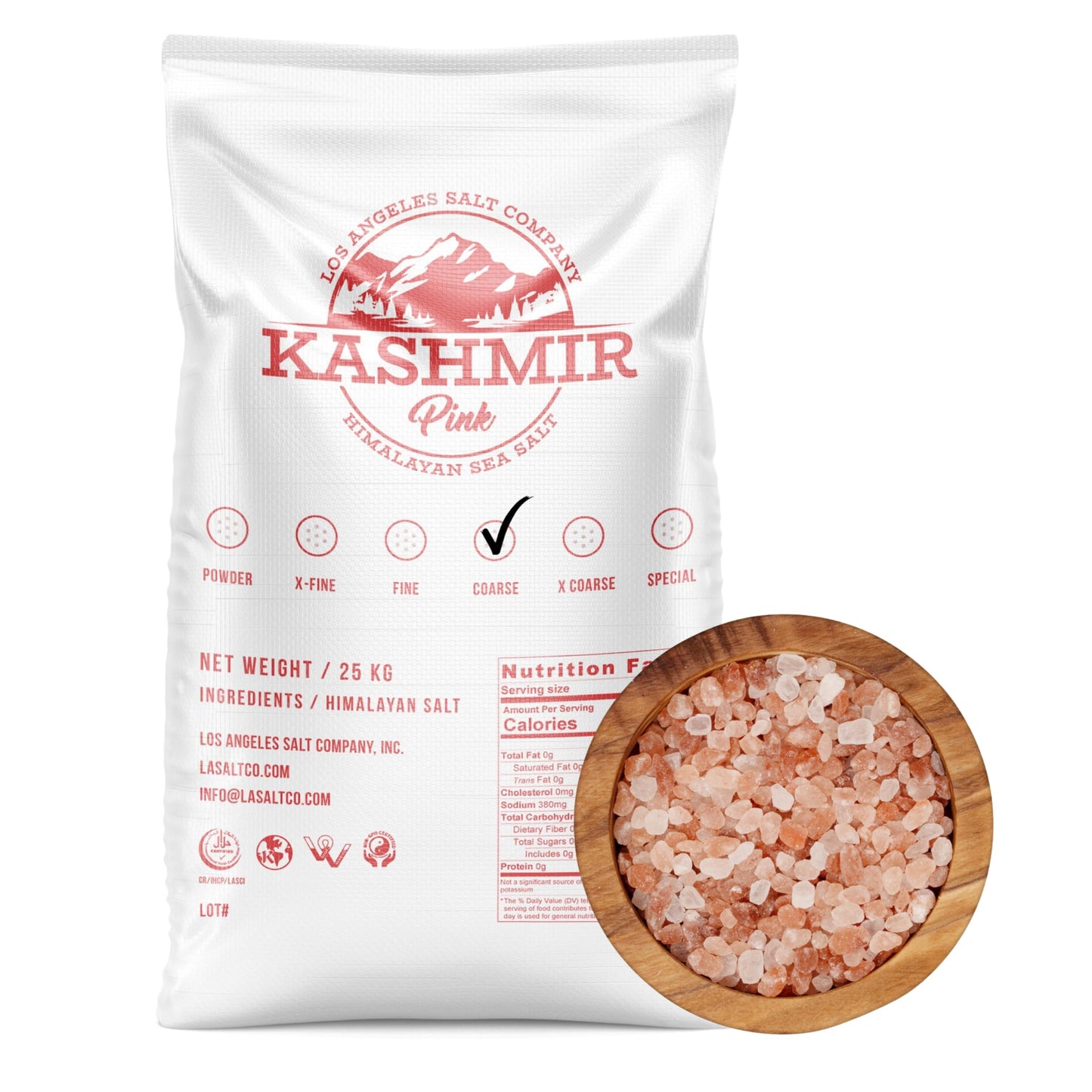 LA Salt's Kashmir Pink® Himalayan Salt, Coarse Grain (2-3mm), 55 Pound Bulk Bag