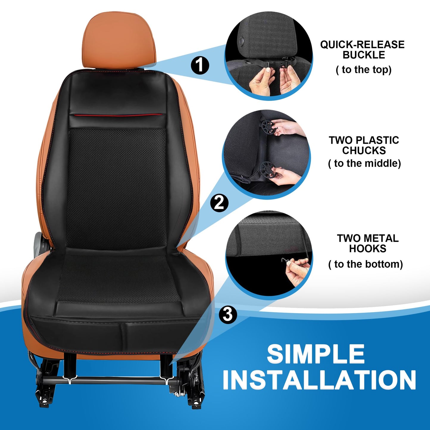 Cooling Car Seat Cushion with 16 Fans, Massage & Adjustable Temperature 12V Seat Cooler Ventilated Seat Cover for Car Fit Summer Winter (3 in 1, Black)