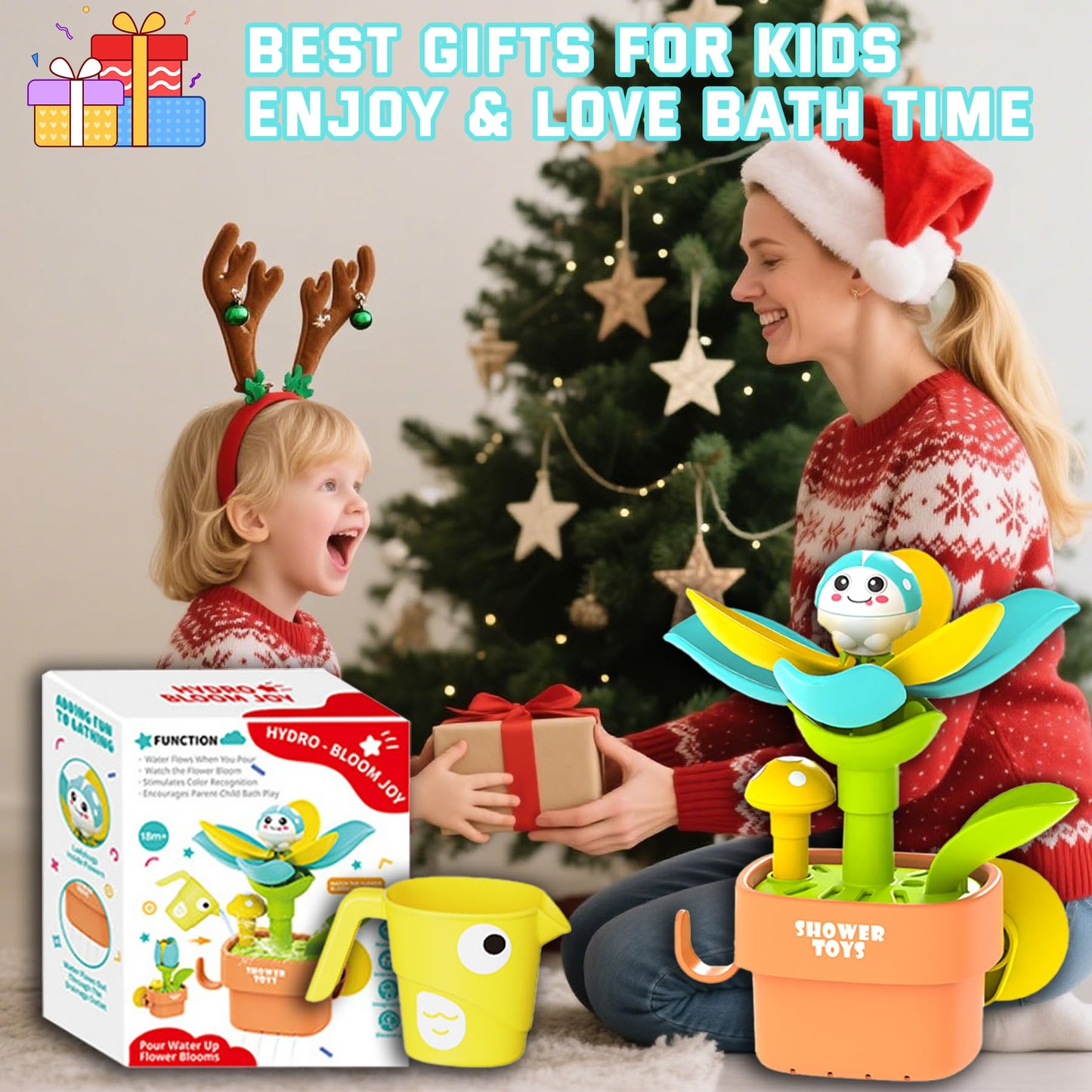 TXTLDB Magic Growing Bath Toy for Toddlers 1-3 | Interactive Watering Can with Blooming Flowers & Rising Mushrooms | Fun Sensory Bathtub Game for Kids 18M+ | Ideal Gift for Christmas & Birthdays