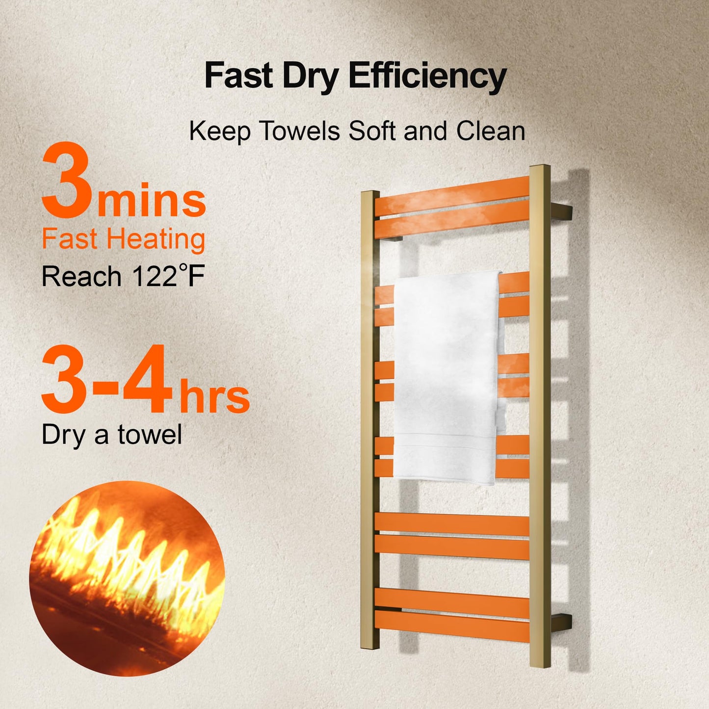 SHARNDY Electric Towel Warmer - Wall Mounted Bathroom Heated Towel Rack, Plug-in Design & Brushed Stainless Steel Finish Gold