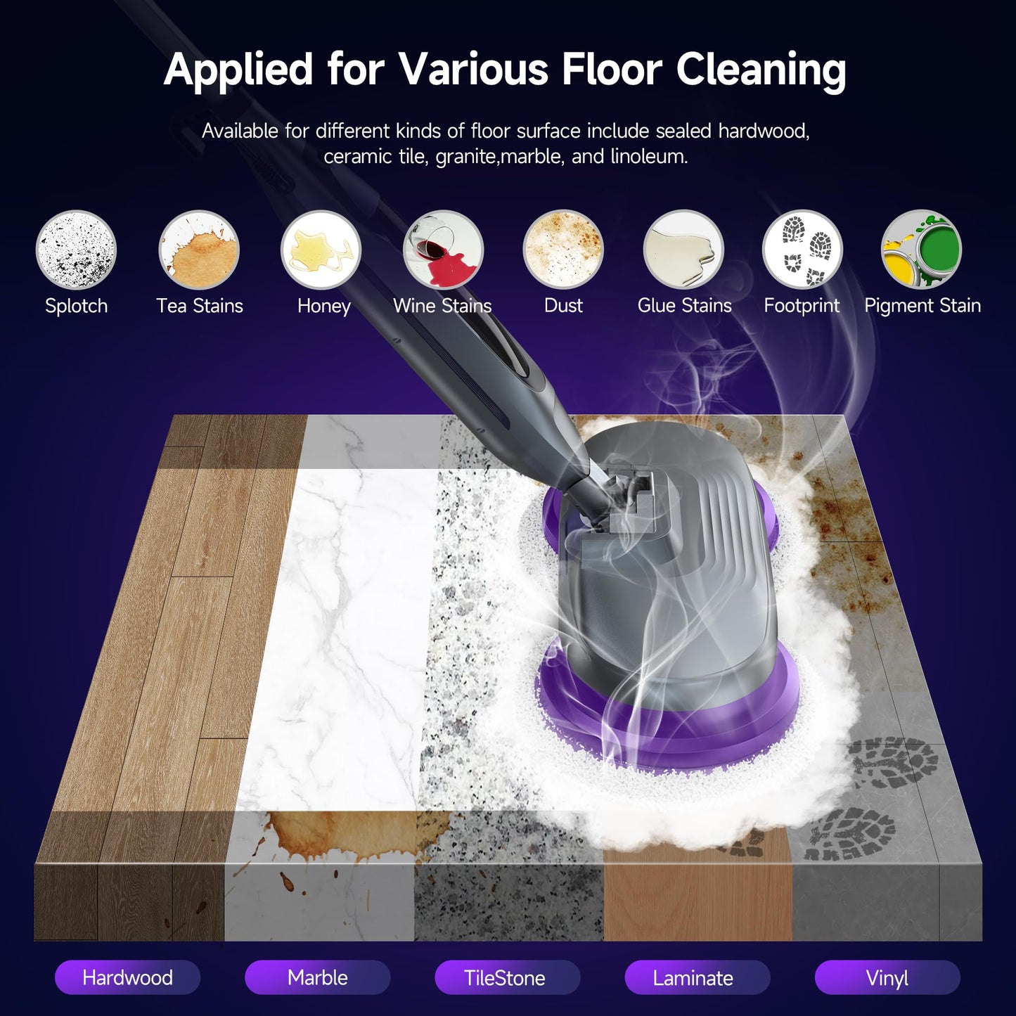 BOJUK Scrubbing Steam Mop, Steam Mops for Floor Cleaning with Rotating Pads, 4 Cleaning Modes & LED Headlights, Swivel Steering,Safe for all Sealed Hard Floors F2