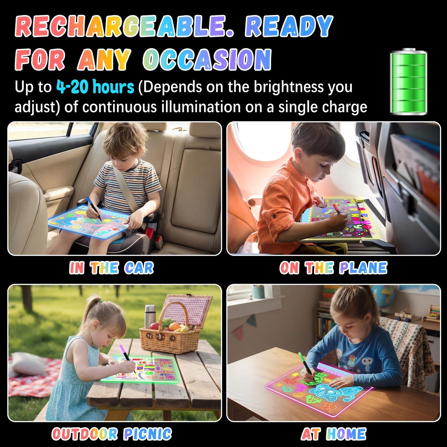16" Led Drawing Board for Kids Rechargeable, Portable Doodle Glow LED Note Board with 7 Colors, Light Up Acrylic Dry Erase Lumi Board with Stand, Easter Gifts Teen Gifts Boys & Birthday Gifts(Blue)