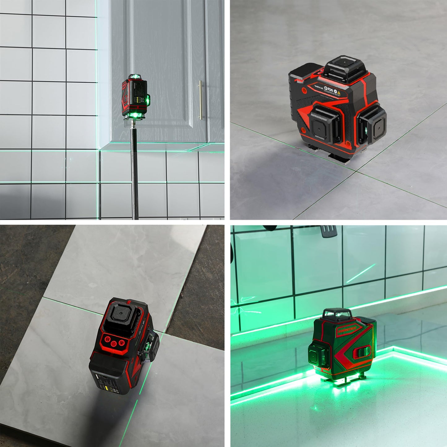 INSPIRITECH Tile Laser Level 360 Self Leveling - Floor 4 x 360 Green Beam Cross Line Laser Leveler Tool - 16 Lines Ceiling Nivel Laser for Construction - Hard-Sided Case and 2 Batteries-C