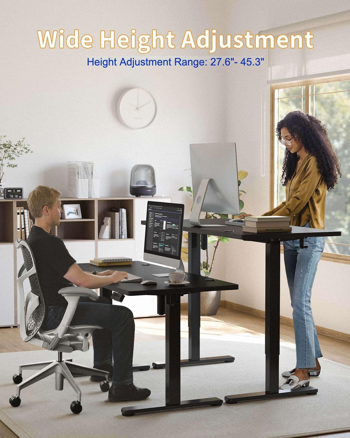 YIHAYO Electric Standing Desk, 63 x 24 Inches Stand Up Desk with Splice Board, Adjustable Height Desk, Computer Desk for Home Office, Black Frame/Black Top