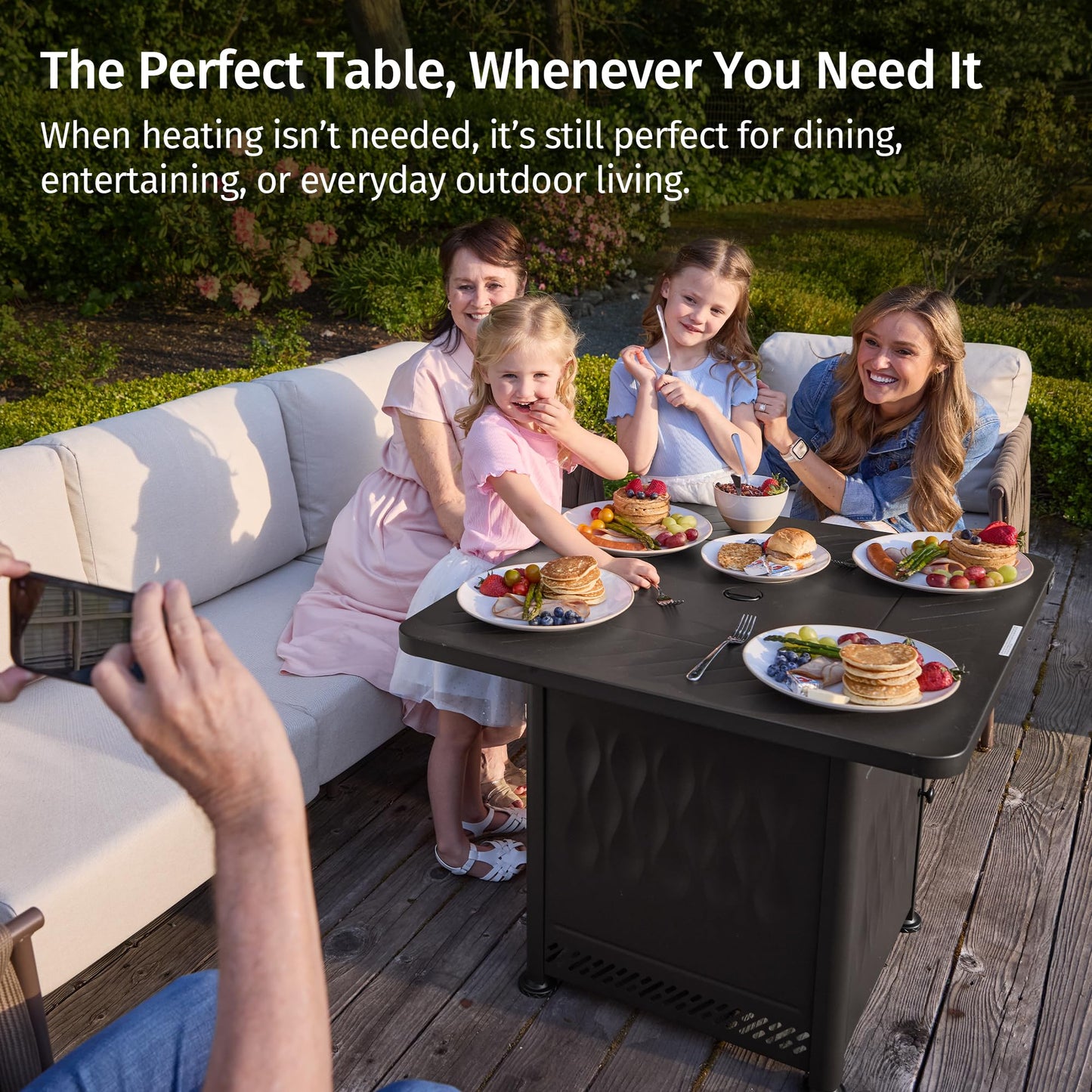 East Oak 28" Upgraded Outdoor Fire Pit Table | 52,000 BTU Fire Pit Table for Outside with Magnetic Lid | Storage Basket & Lava Rocks | CSA Certified for Patio, Garden & Backyard | Black