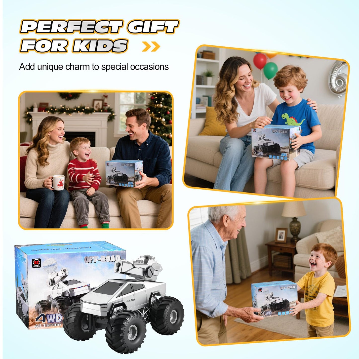 Fippy Amphibious Remote Control Car with Water Squirt, Waterproof Remote Control Truck, 1:16 RC Monster Truck, 4WD All-Terrain Off-Road Pickup RC Trucks Gift for Kids Boys